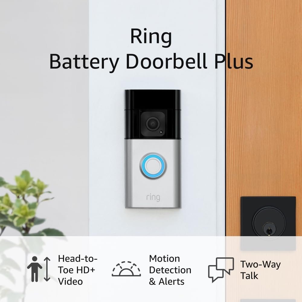 Ring Battery Doorbell Plus | Head-to-Toe HD+ Video, motion detection & alerts, and Two-Way Talk (2023 release) with Ring Chime Pro