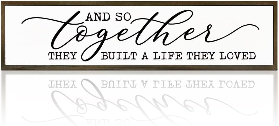 WKYAER Rustic Home Decor, Decorative Wooden Wall Plaque, Farmhouse Decoration Sign, Tabletop Decor, Inspirational Wood Signs for Home, Together They Built A Life They Loved Sign 17.8x4x1.2 inches