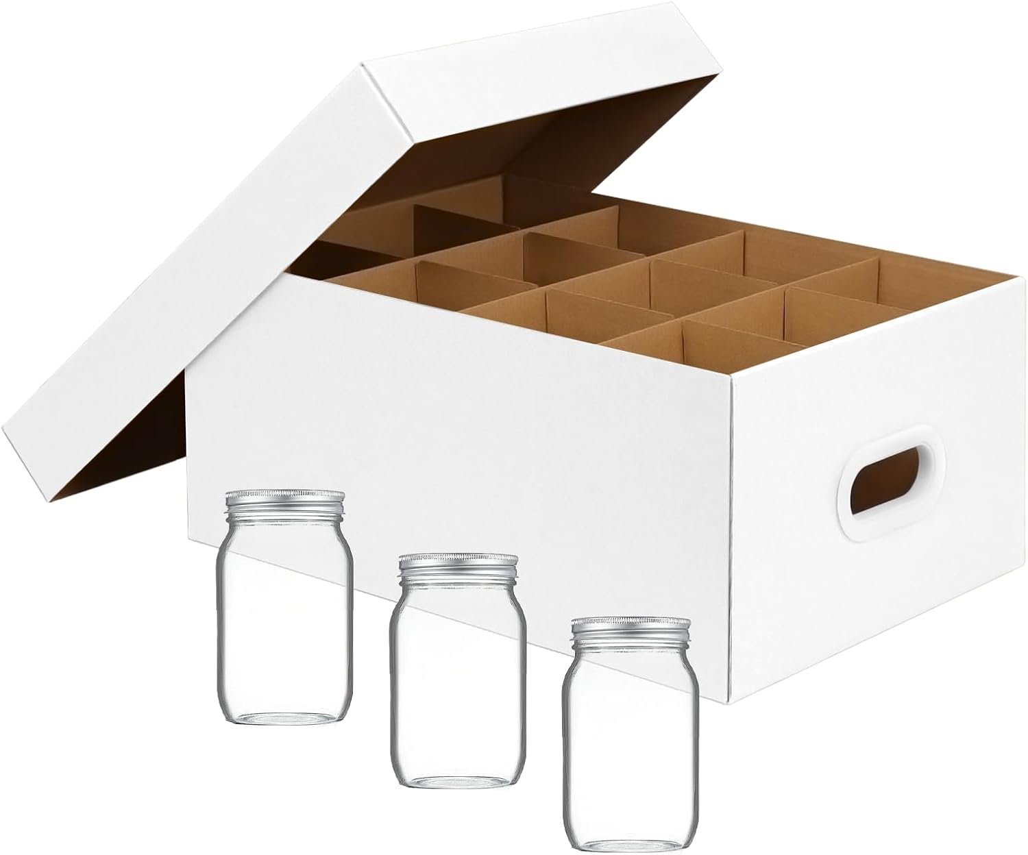 5 Pack Mason Jar Storage Boxes with Dividers and Handles, Cardboard Mason Jar Storage Containers Fits 32 oz Jars, Stackable Canning Jars Organizer for Pantry, Moving or Kitchen Use (White)