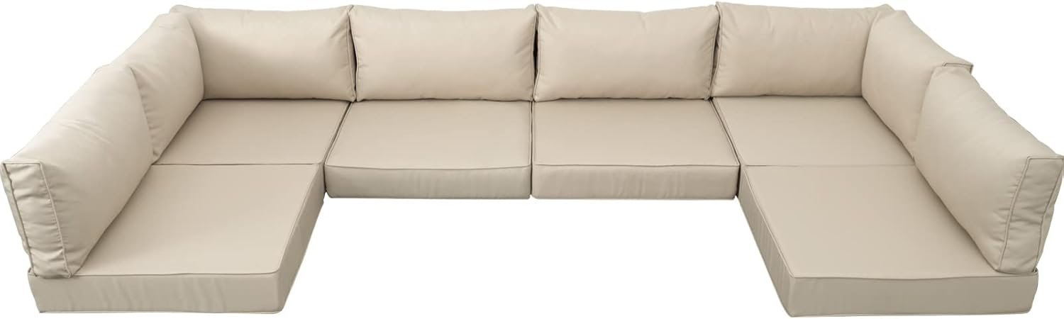 Valita Outdoor Furniture Replacement Cushions, Fits 6-seat Sectional Rattan Conversation Set, 14-Piece Patio Water-Resistant Replacement Sofa Cushions, Liner&Cover (Khaki)