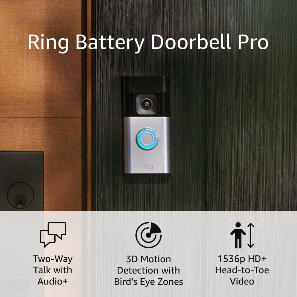 Like-New Ring Battery Doorbell Pro (newest model), Two-Way Talk with Audio+, 3D Motion Detection, and 1536p HD+ Head-to-Toe Video