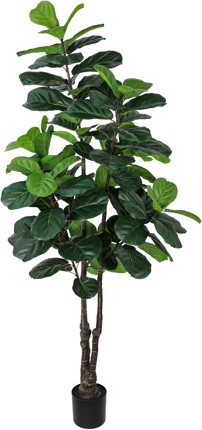 Fiddle Leaf Fig Tree Artificial Plants Indoor – 6ft Realistic Fake Plants Ficus Lyrata Trees, Faux Trees Indoor Floor Plant for Home Decor Living Room Office Christmas Housewarming Gifts