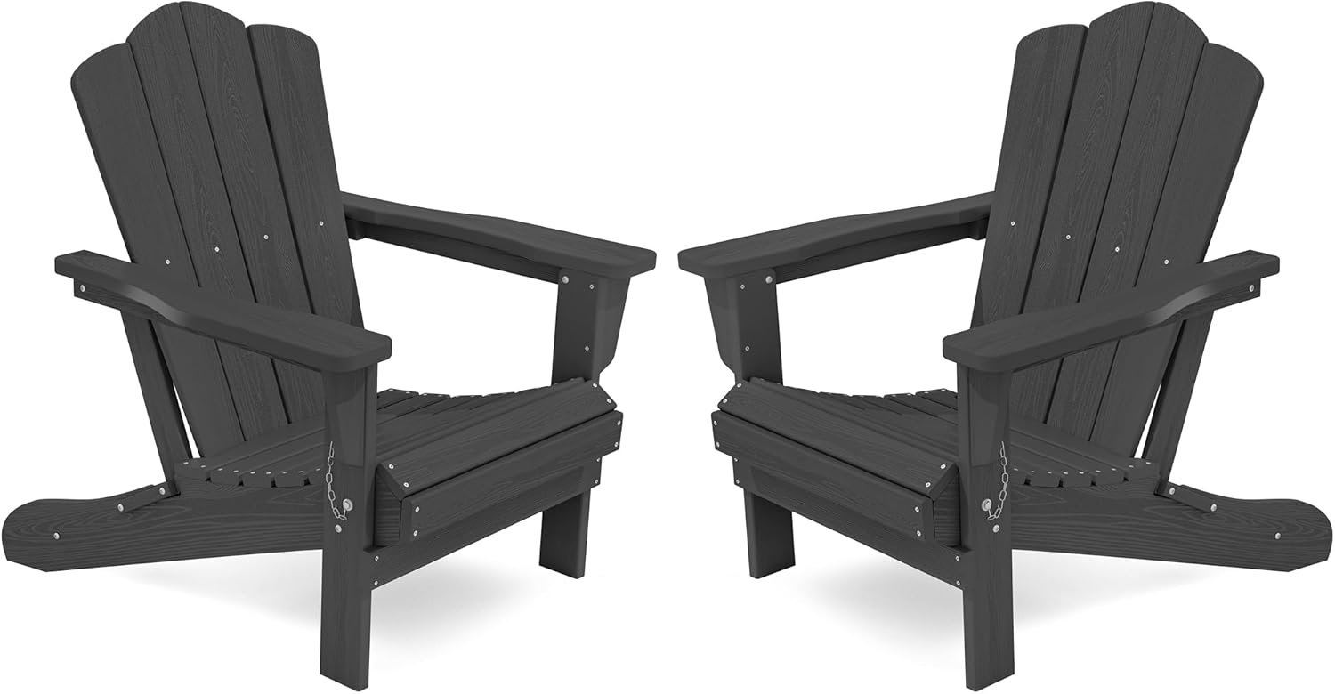 KINGYES Folding Adirondack Chair Set of 2, HDPE All-Weather Folding Adirondack Chair, Grey
