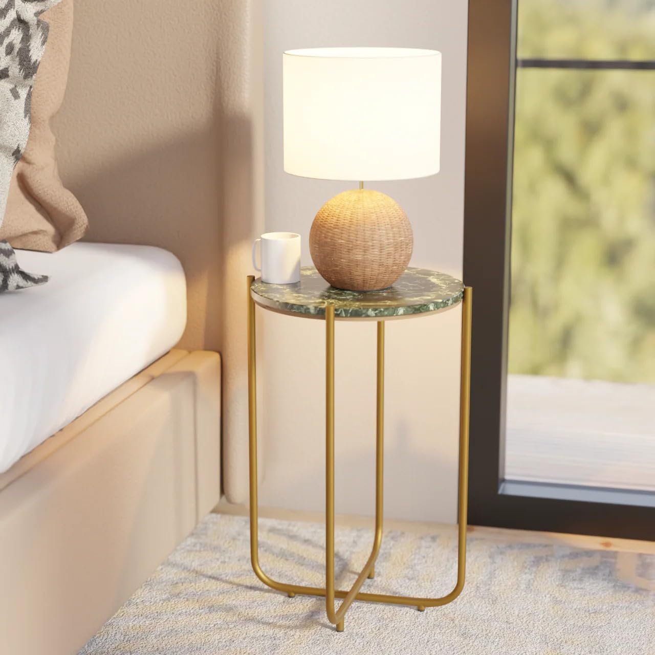 Relso Urdhva End Table – 24″ Tall Round Side Table with Real Green Marble Top & Gold Metal Frame | Luxury Accent Table or Plant Stand for Living Rooms, Modern Homes, & Small Spaces