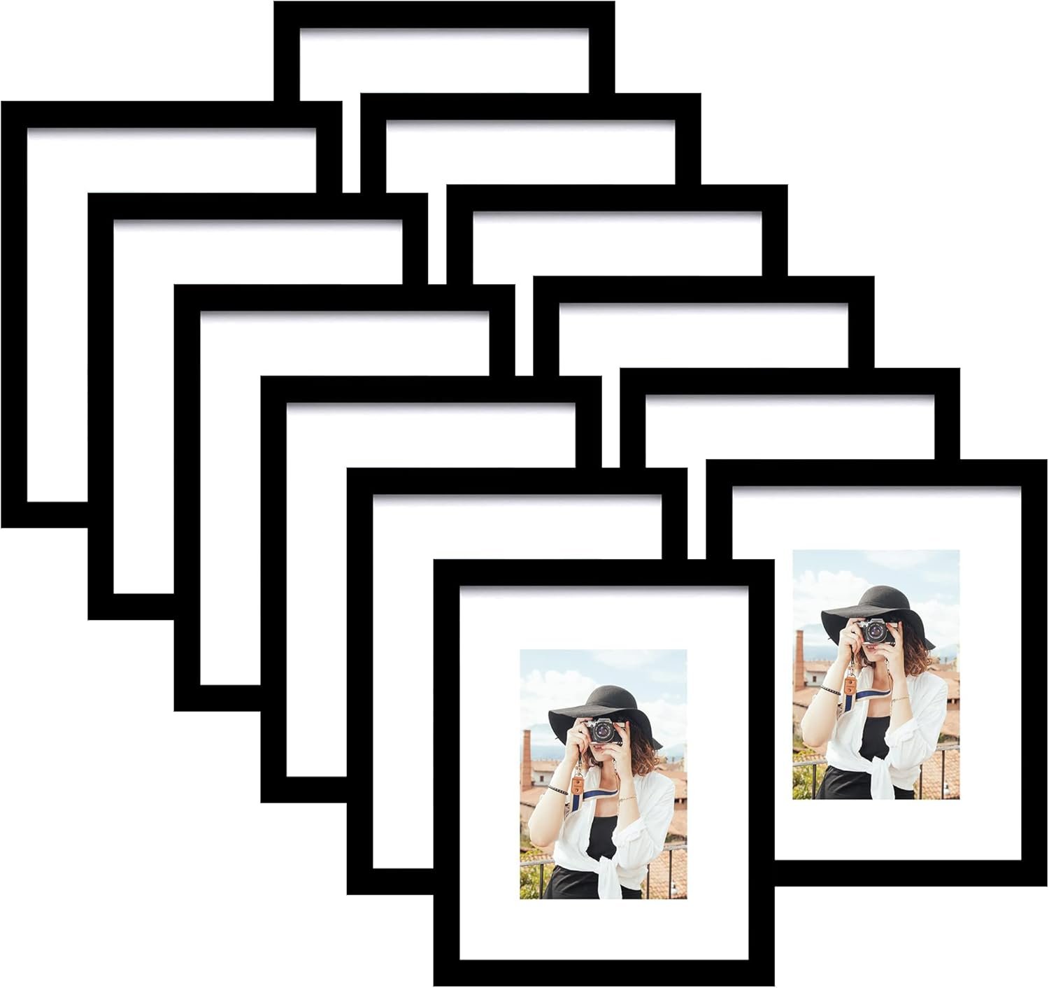 Picrit 11×14 Picture Frame Set of 12, Display 8×10 with Mat or 11×14 without Mat, Photo Frames for Wall Mounting or Table Top Display, Black