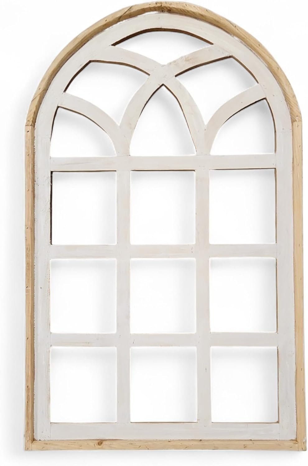 Paradise Fields 48″ H x 30″ L X-Large Farmhouse Wooden Wall Window Arch Rustic Cathedral Wood Window