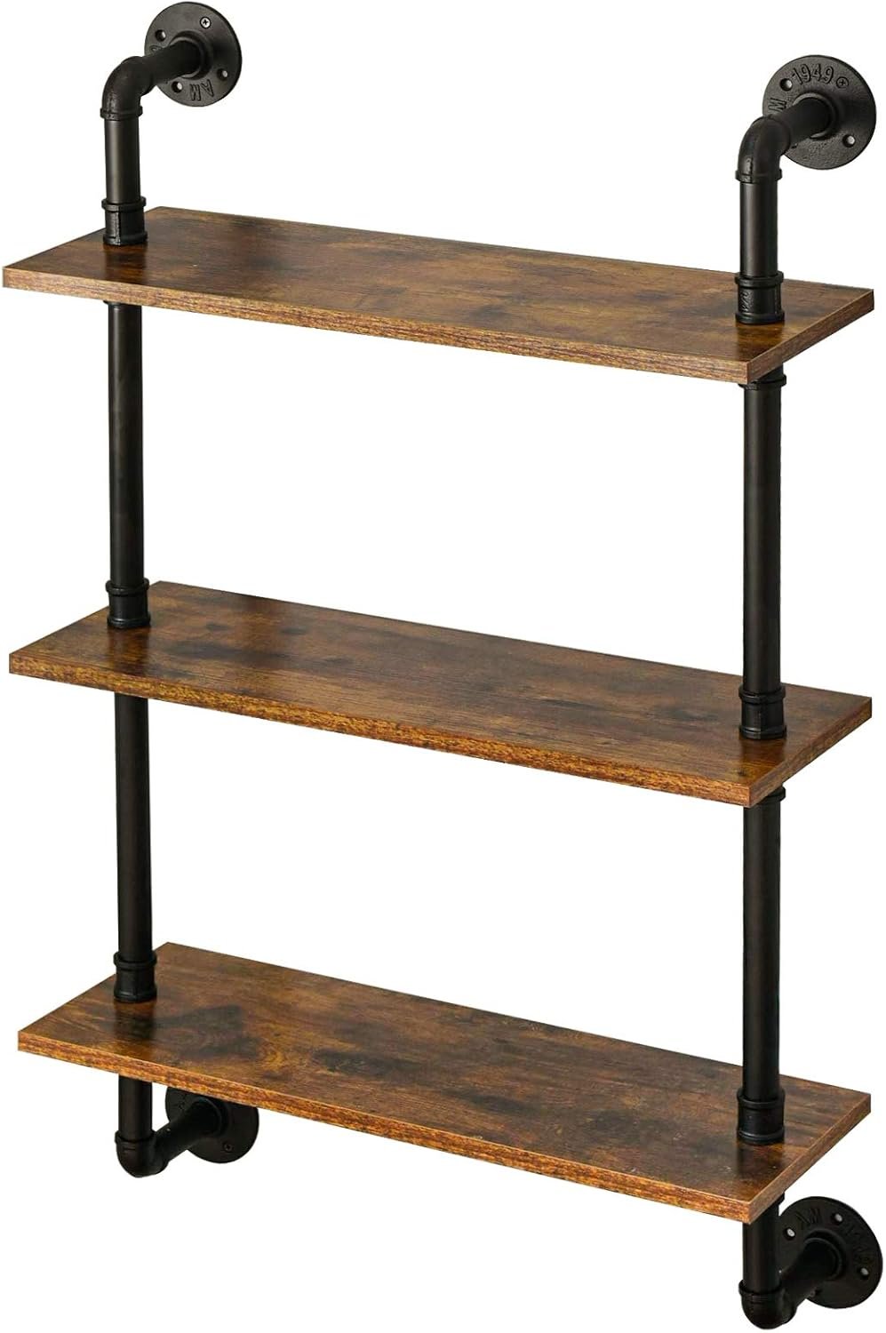 IBUYKE Industrial Pipe Shelves, Pipe Floating Shelves, Rustic Wall Mount Bookcase, 3-Tiers, 23.6″ Metal Bracket Storage Wall Shelf for Bedroom, Kitchen, Living Room, Bathroom RF-TM003
