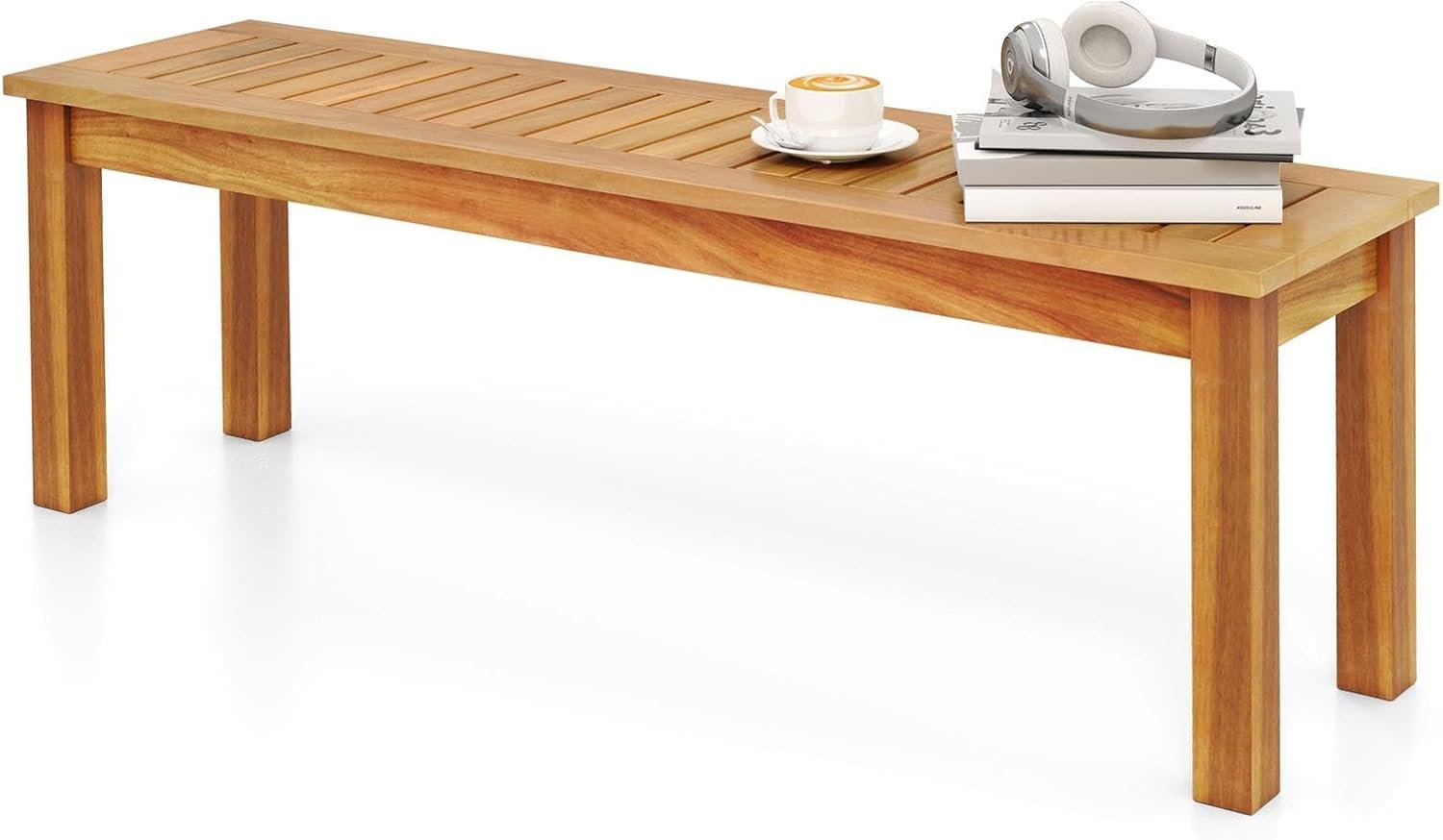 COSTWAY Outdoor Bench, 52” Backless Acacia Wood Narrow Bench for Patio, Park, Garden & Front Porch (1,52”)