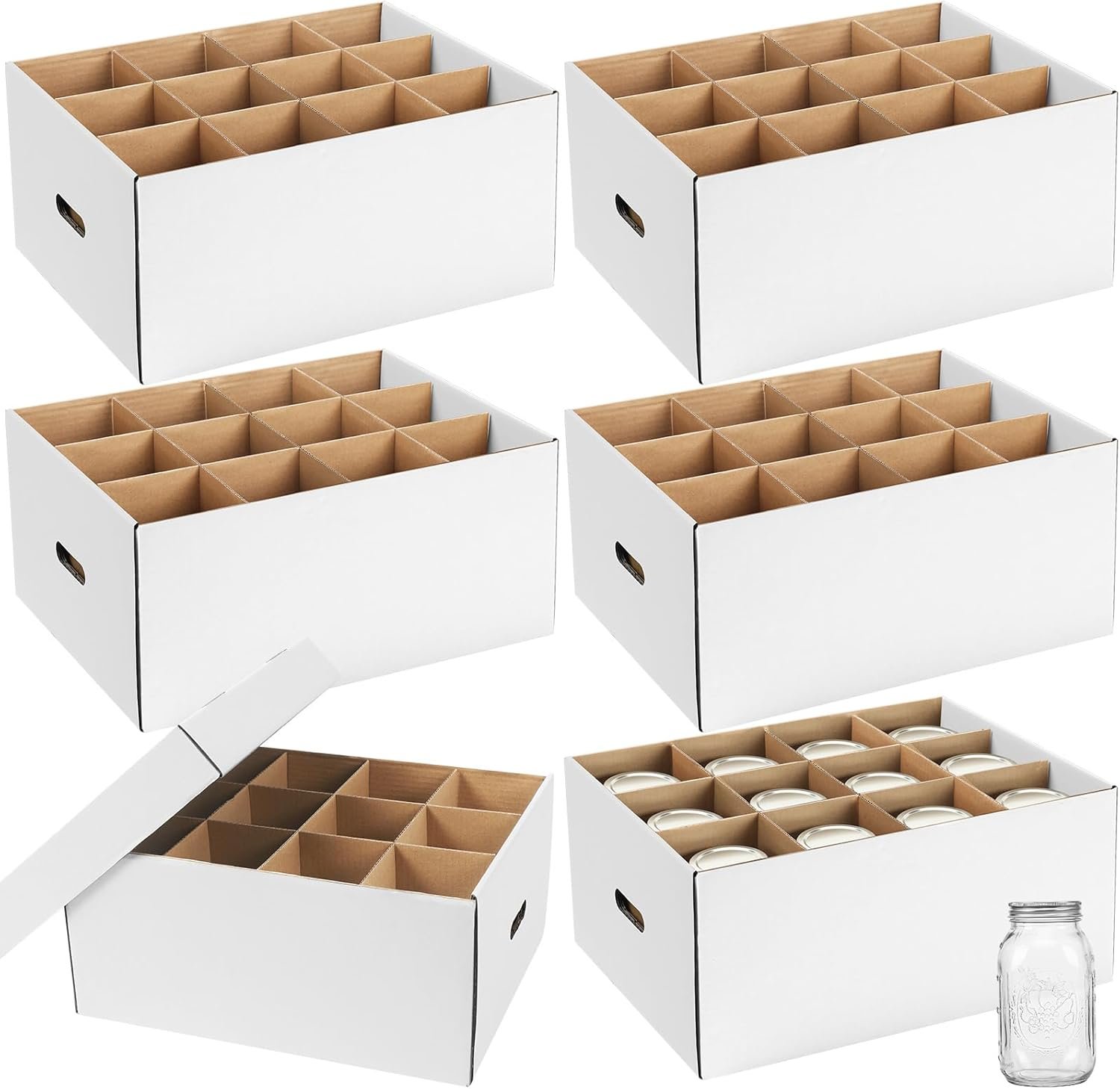 Menkxi 6 Pieces Mason Jar Storage Boxes 32 oz Canning Boxes with Handles and Dividers Stackable Mason Jar Storage Containers Canning Organizer for Stacking (White)