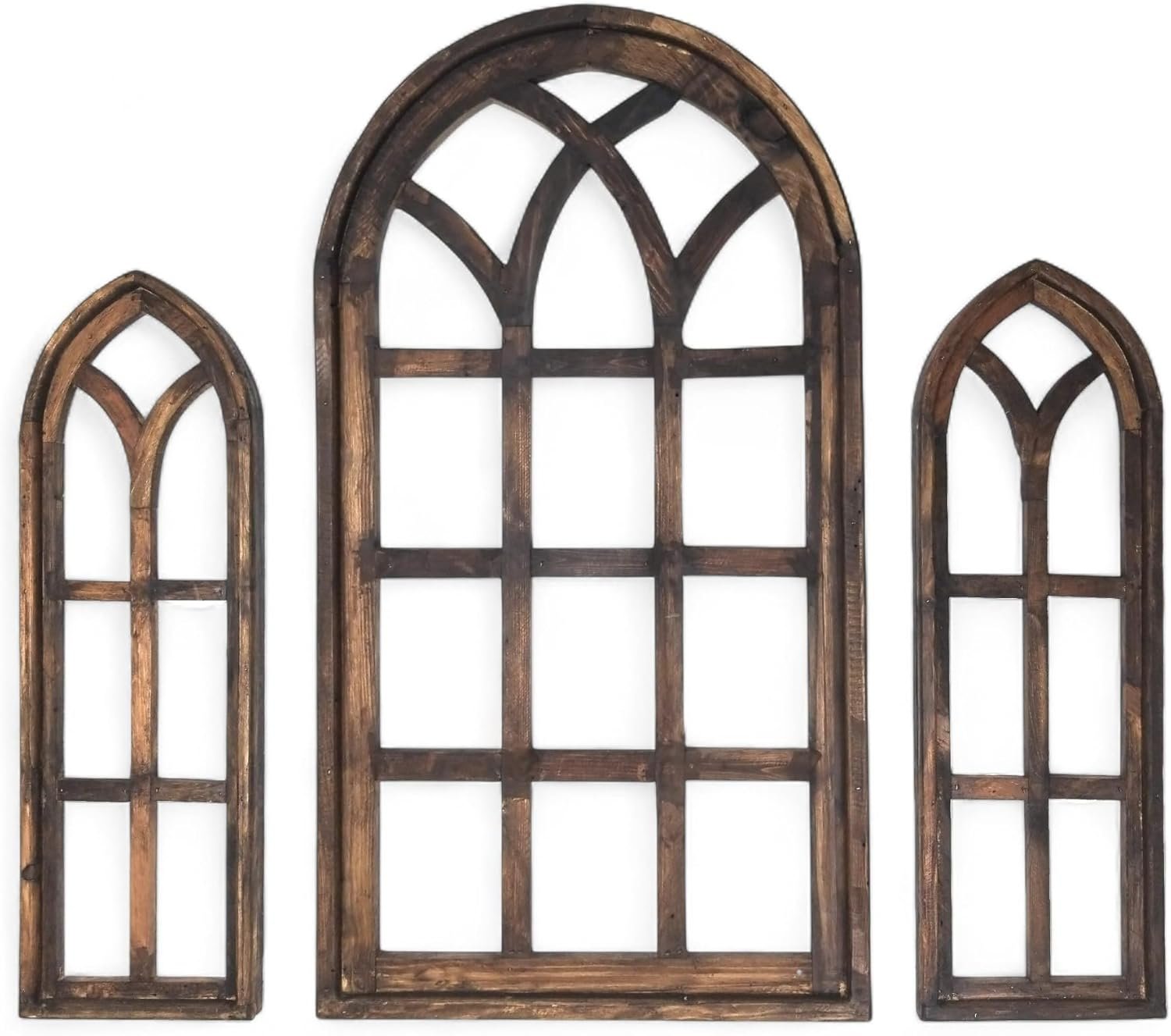Set of 3 Farmhouse Wood Cathedrals Sunset Grove Rustic Brown Window Cathedral Arch Collection- Window Arches