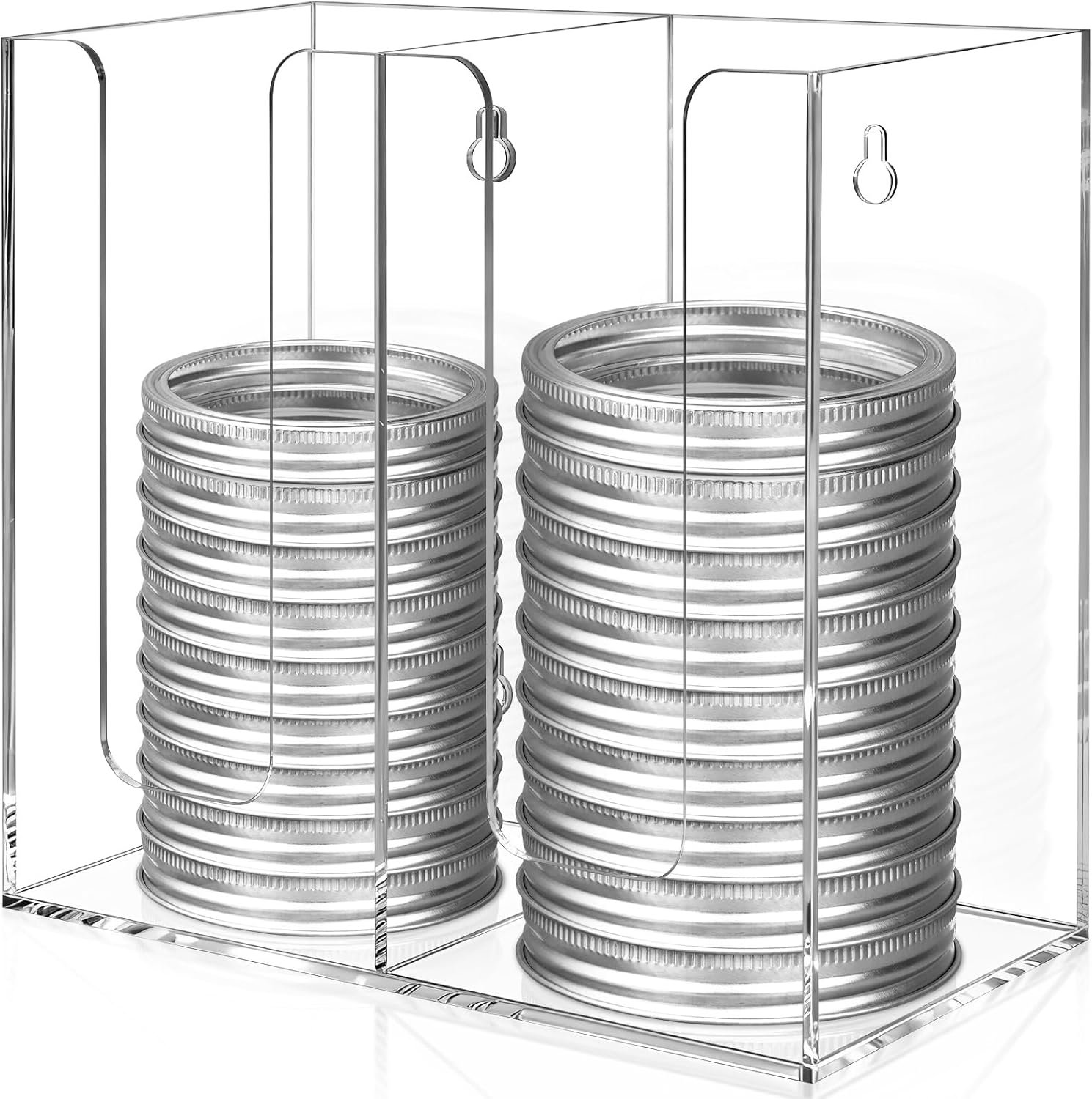 Acrylic Mason Jar Lid Organizer (Wide Mouth & Regular Mouth) 2 Compartment Cup Dispenser Organizer Ball Jar Wooden Storage Accessories for Kitchen Coffee Tumbler Lids, Fit Mason/Canning/Bamboo Lids