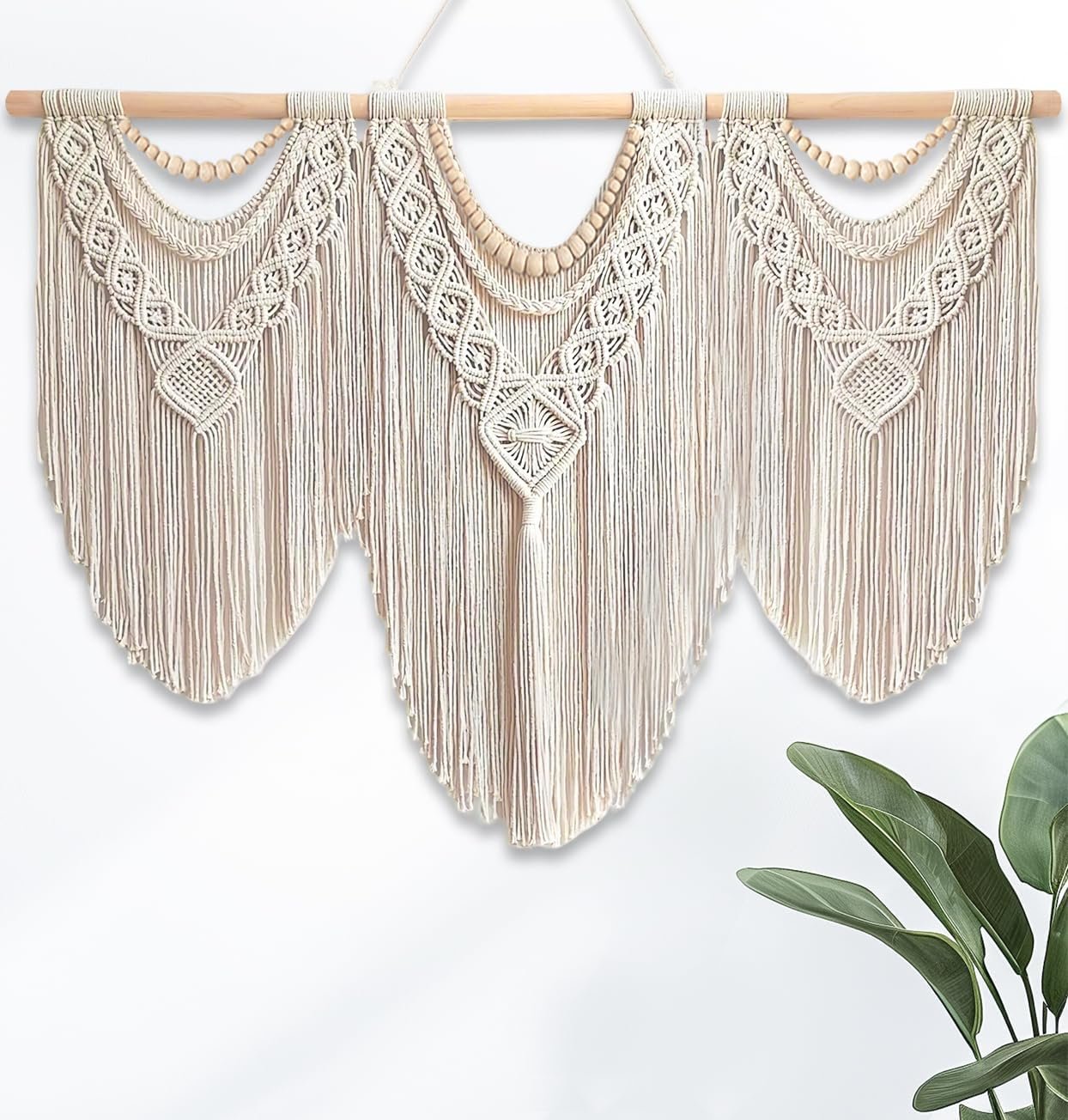 Gliterra Large Macrame Wall Hanging Handmade Boho Tapestry 43″x32″ – Wall Art Decor for Living Room, Bedroom, Wedding (beige)