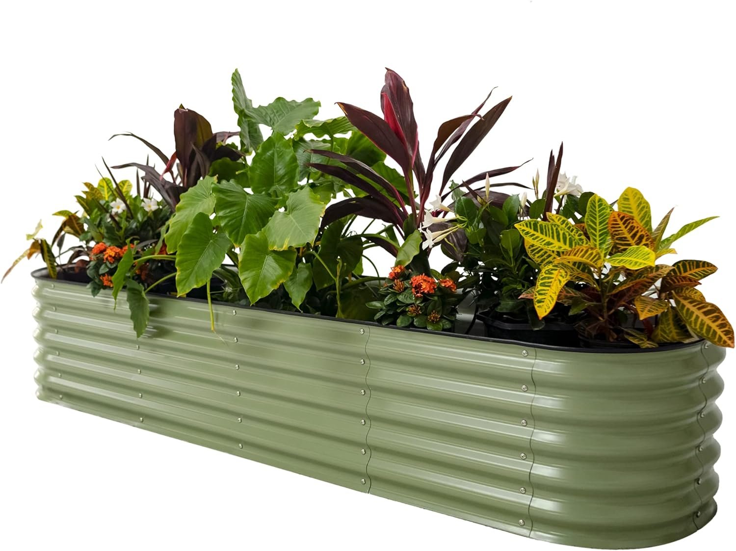Vego garden Raised Garden Bed Kits, 17″ Tall 9 in 1 8ft X 2ft Metal Raised Planter Bed for Vegetables Flowers Ground Planter Box-Olive Green
