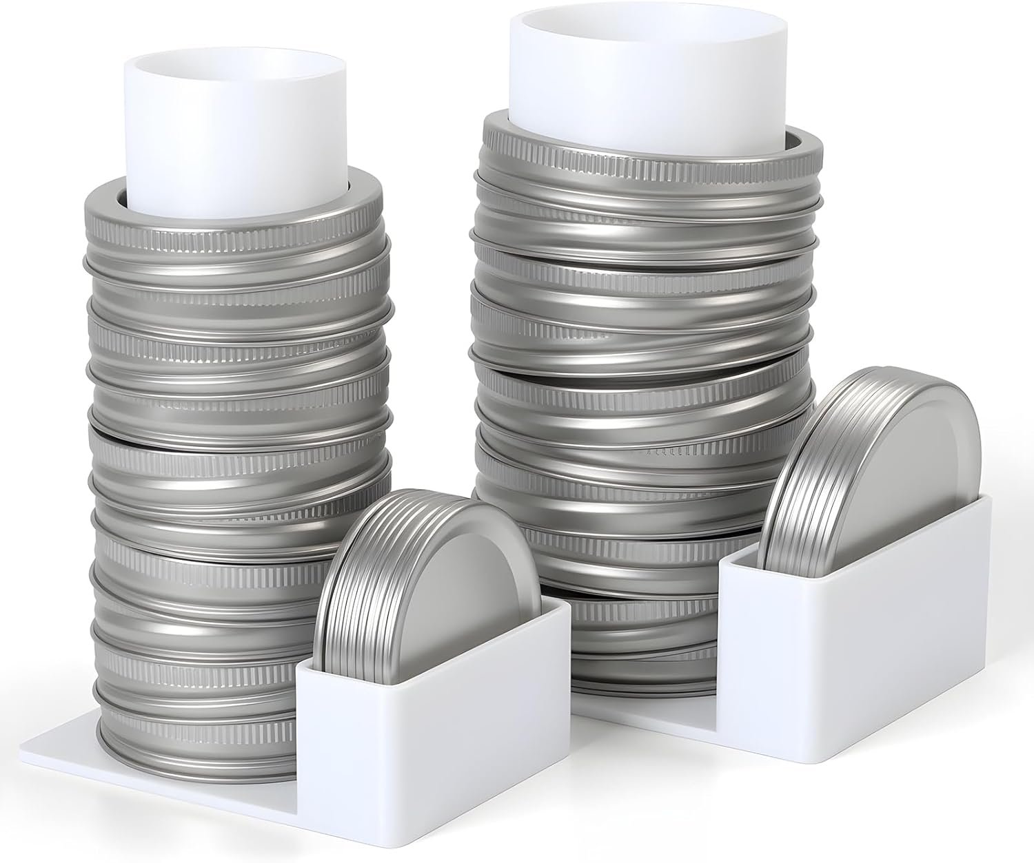 Mason Jar Lid Organizer and Storage, Canning Lids Holder Compatible with Regular and Wide Mouth, Holds 12 Lids&12 Rings per Pack (Set of 2) – White