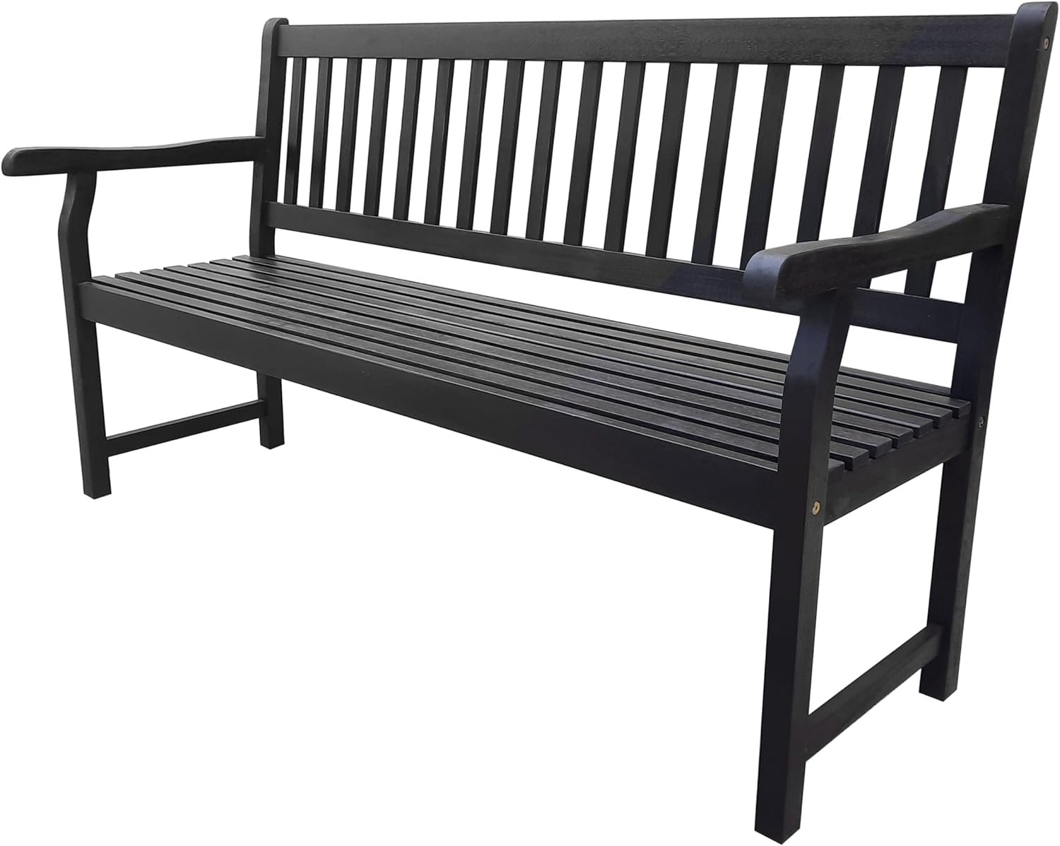 JONATHAN Y BNH101C Laurel 59.1″ 3-Seat Slat-Back 600-Lbs Support Acacia Wood Outdoor Garden Patio Bench for Garden, Lawn, Backyard, Pool, Deck, Beach, Firepit, Black