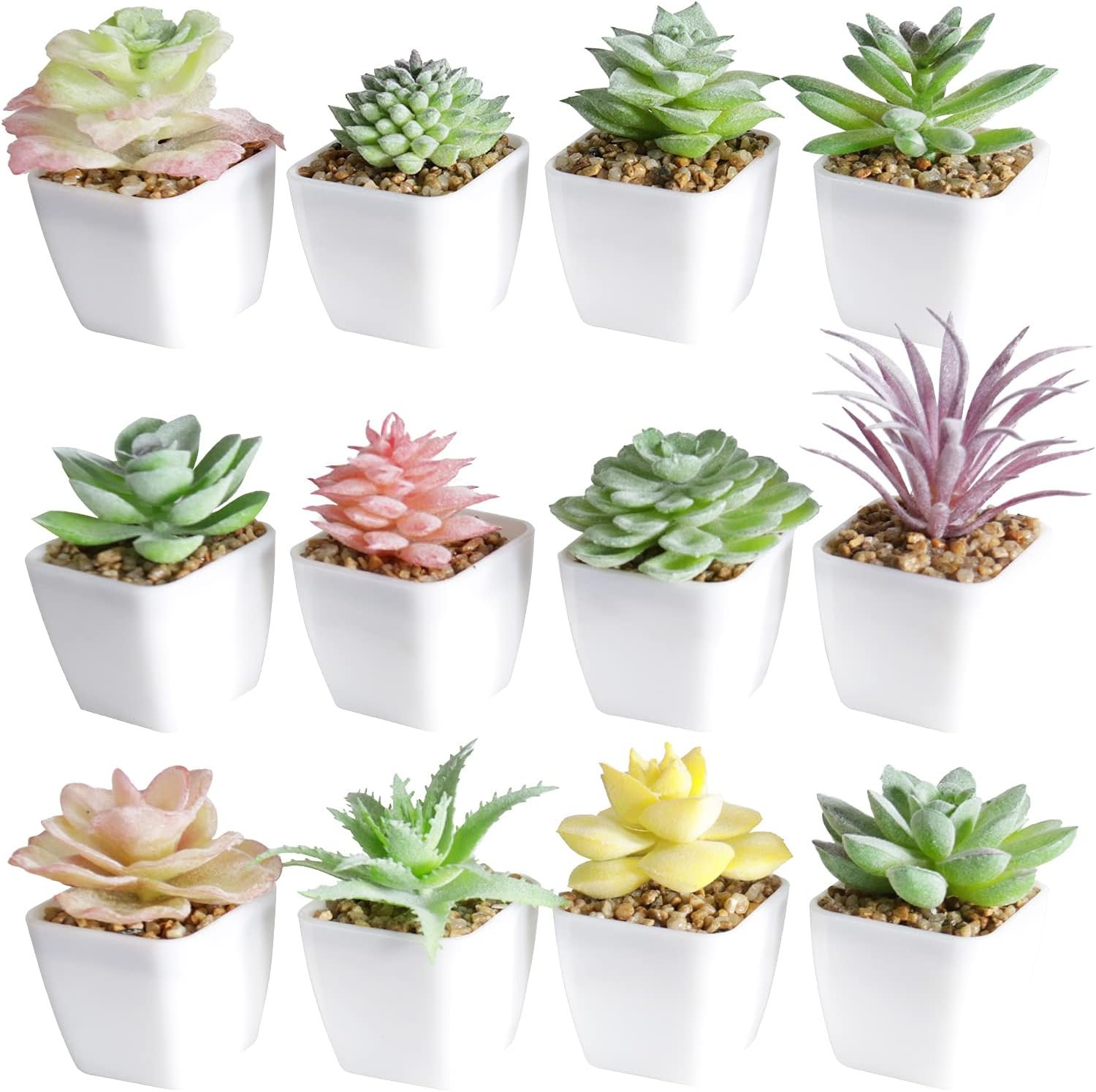 Tiita Artificial Faux Succulents in Pots Fake Plants Plastic Arrangement Planter Small Mini Tiny Decoration for Home Office Desk Window Sill Bathroom Bedroom Outdoor Indoor 12 Set