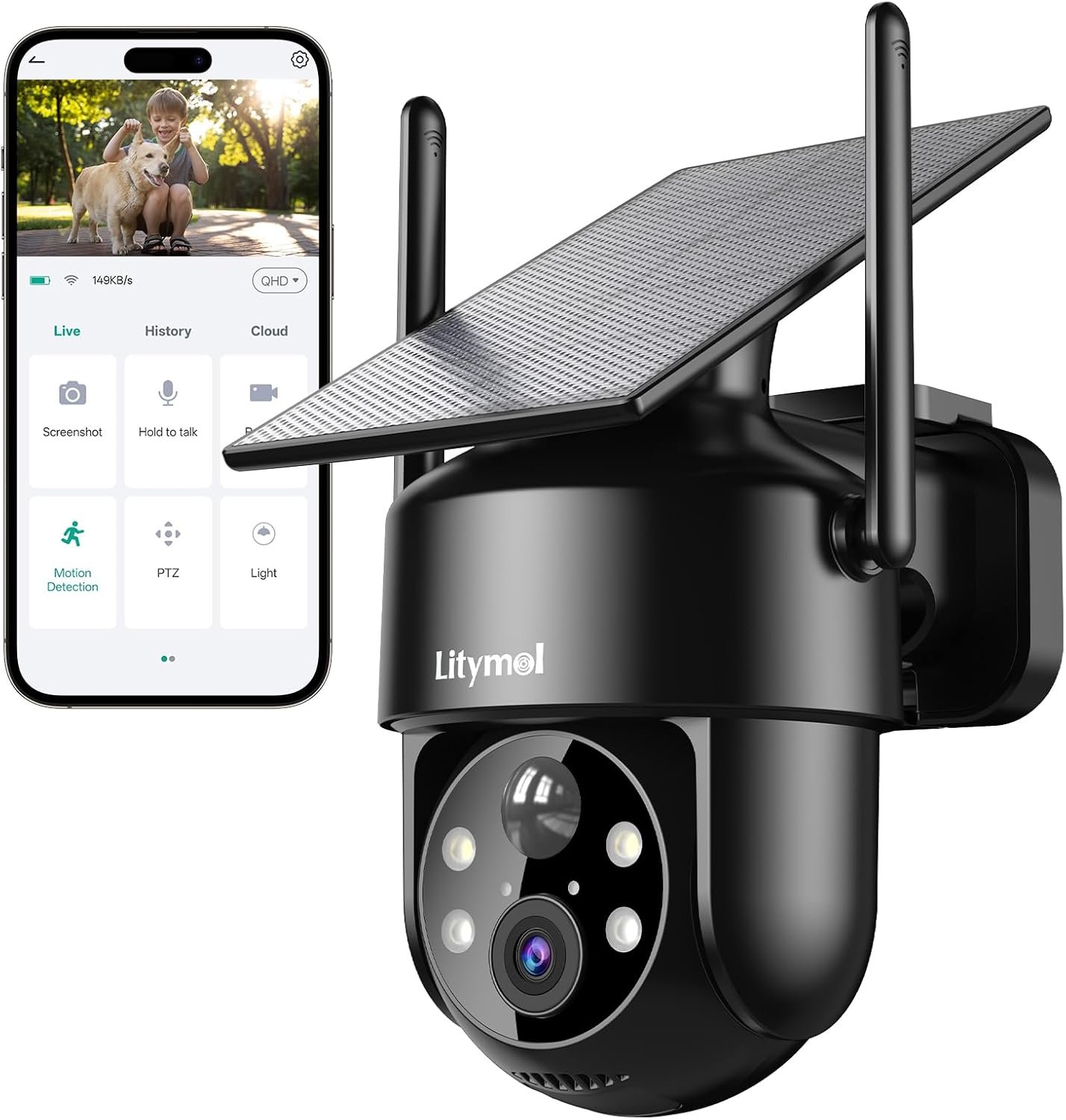 2K 2.4g WiFi Security Cameras Wireless Outdoor, 360° View Solar Cameras for Home Security, Color Night Vision, AI Detection, 2-Way Audio, Spotlight Siren Alarm, SD/Cloud Storage