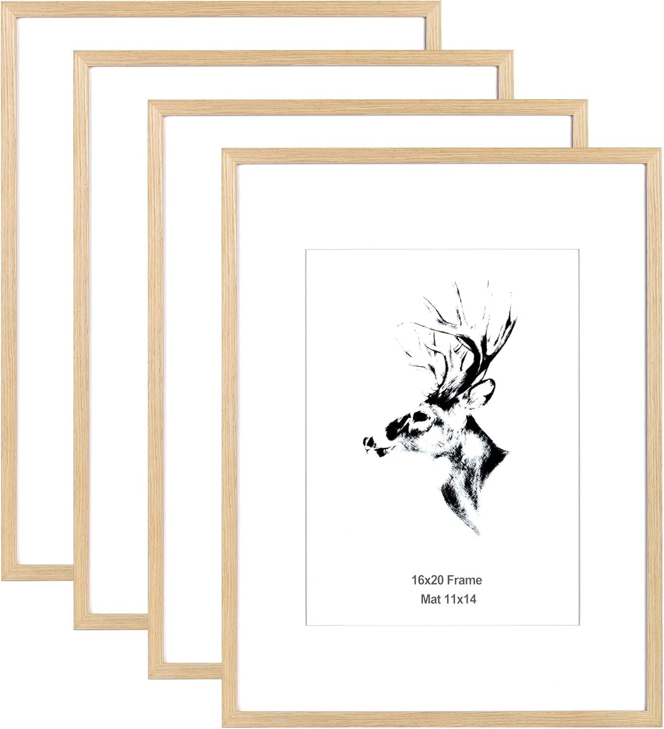 Yaetm 16×20 Picture Frame Matted to 11×14 Set of 4, Natural Solid Oak Wood 16×20 Frame for Gallery Wall, Photos, Posters & Art Prints, Horizontal and Vertical Wall Mount (4 pack, Oak)