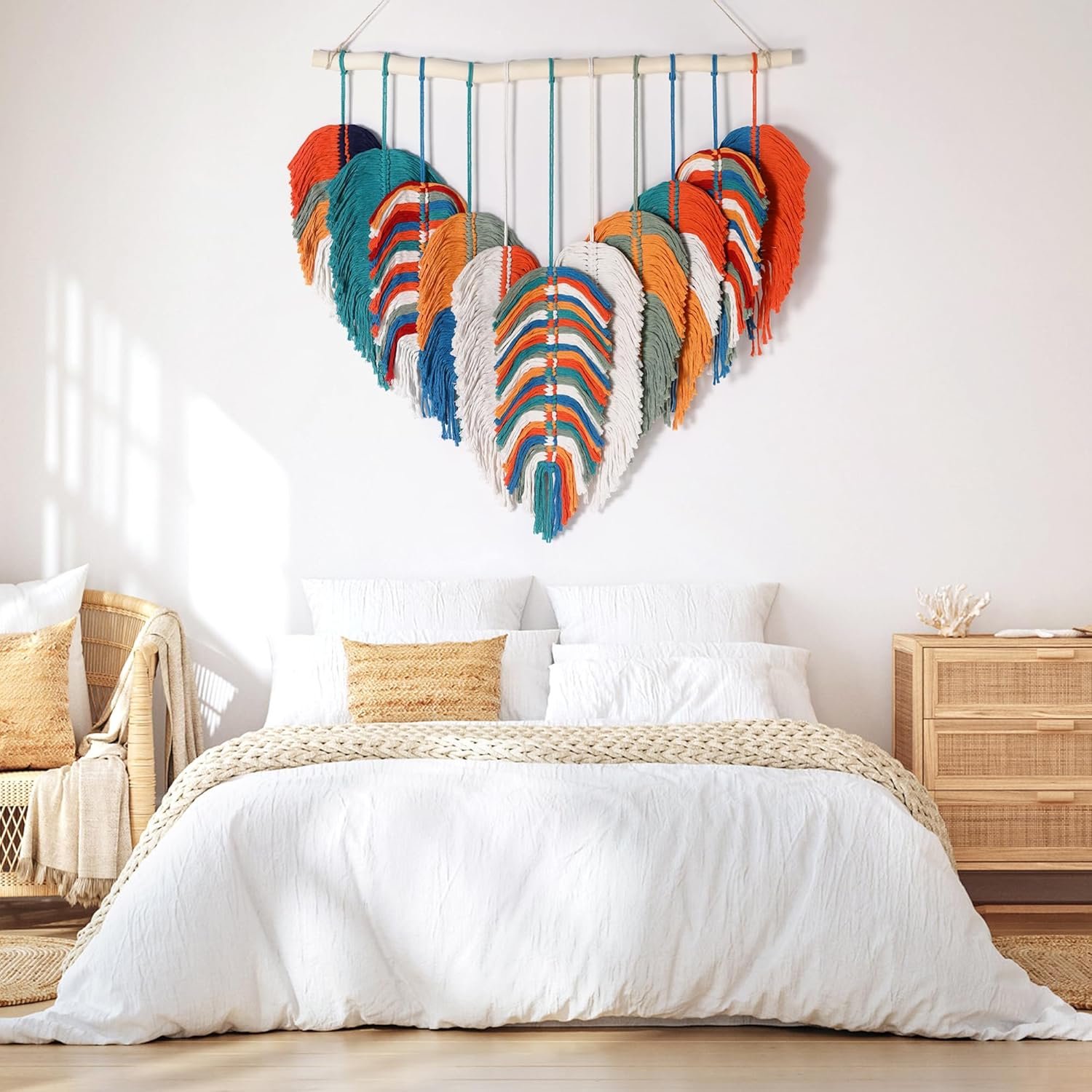 Amestrina Boho Tapestry for Bedroom, Boho Wall Decor for Bedroom, Large Wall Art for Living Room, Macrame Wall Hanging，Wall Tapestry for Living Room (Orange)