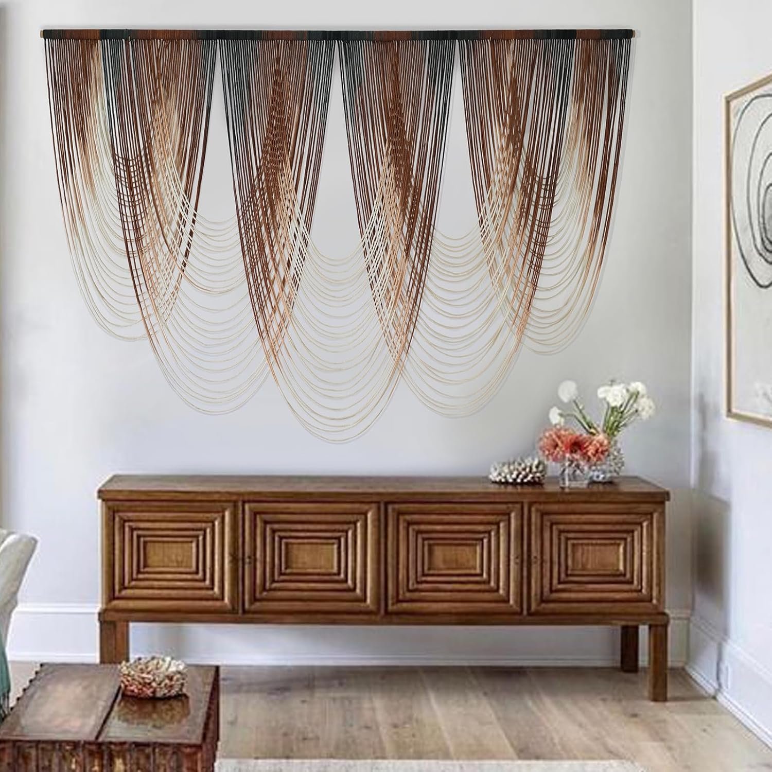 IOWER Macrame Wall Hanging Brown Dip-Dyed Large Macrame Wall Decor For Living Room Boho Fiber Art for Office Decoration 57″ W x 41″ L