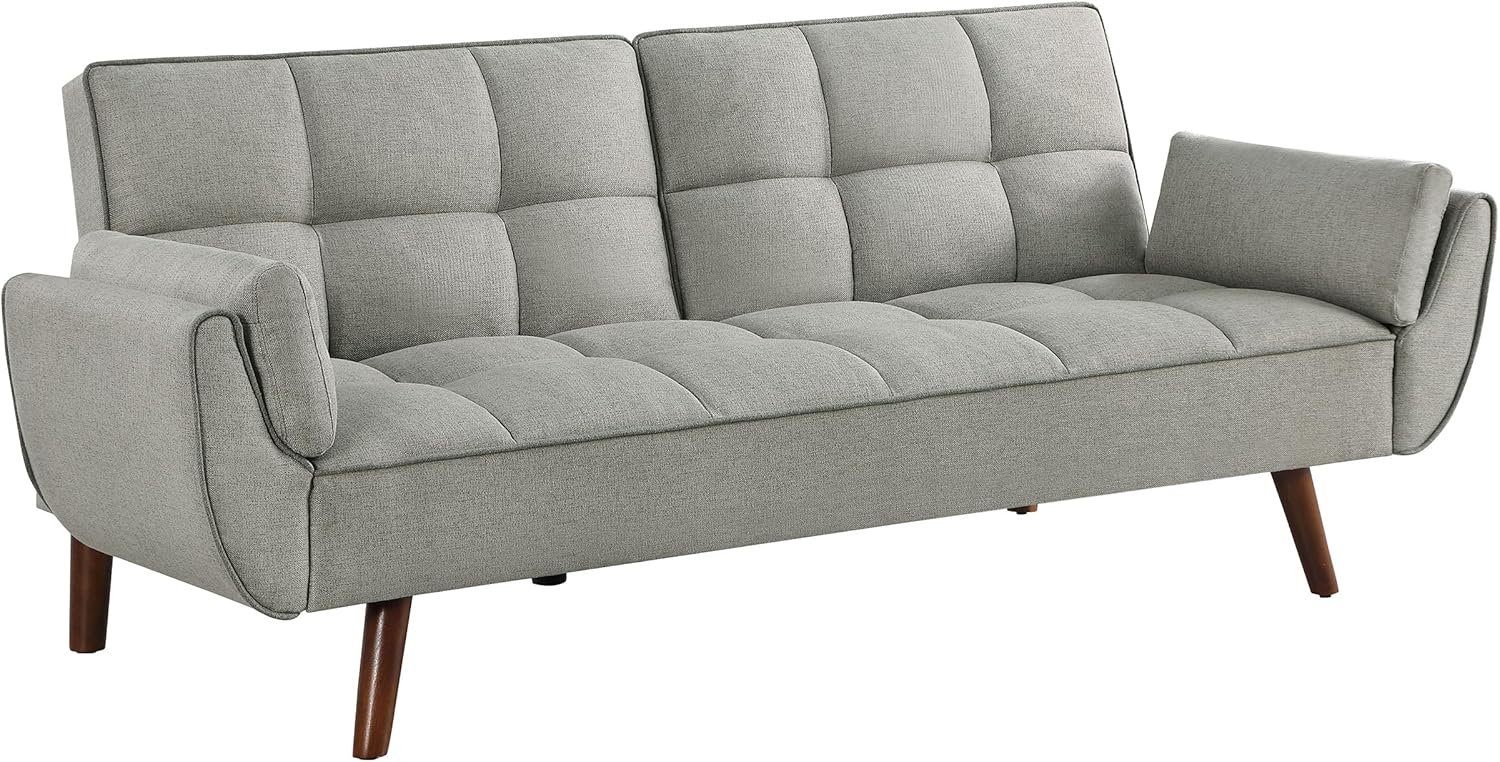 Coaster Home Furnishings – Caufield – Fabric Upholstered Convertible Sofa Bed with Biscuit-Tufted Back and Attached Arm Cushions – Mid-Century Modern – Living Room – Gray – 360096