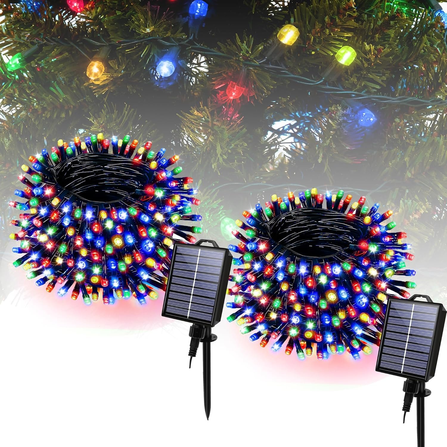 Solar Christmas Lights Outdoor,2 Packs Total 144ft 400 LED Solar String Lights with 8 Modes, Waterproof Christmas String Light for Patio Garden Party Tree Proch Holiday Xmas Decor(Multicolor)
