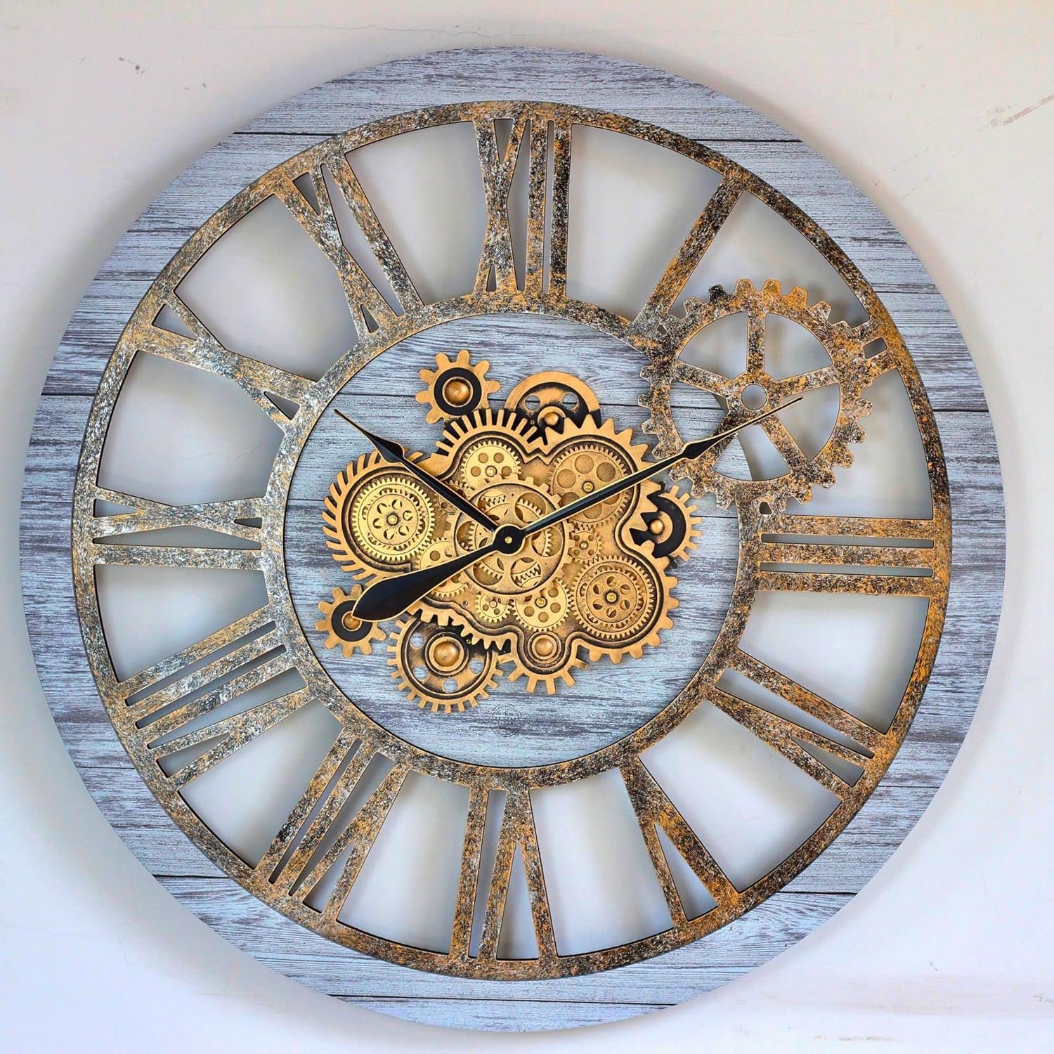 ImprovingLife The Gears Clock 36” Inch Real Moving Gear Wall Clock Vintage Industrial Oversized Rustic Farmhouse (Silver Grey)