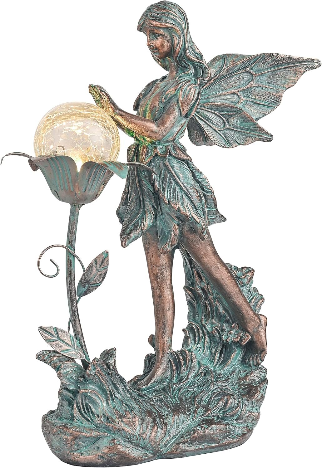 TERESA’S COLLECTIONS Garden Fairy Large Bronze Garden Sculptures & Statues Resin with Solar Outdoor Light, Valentines Decorations Lawn Ornaments for Outdoor Decor, Gifts for Women Mom, 11″