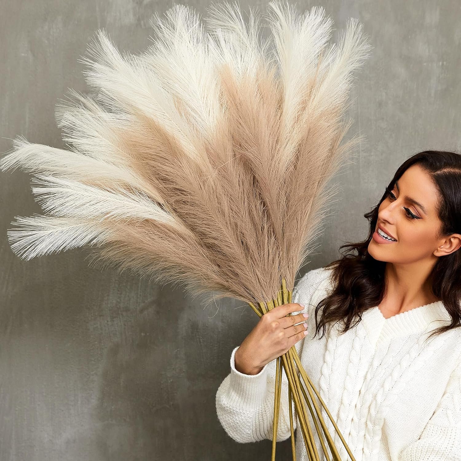 Faux Pampas Grass, 9 PCS 37”/3.1FT Tall Fluffy Fake Pompas Floral, Large Artificial Pompous Grass Branches for Floor Vase Fillers, Boho Farmhouse Room Wedding Decor (Mixed Color)