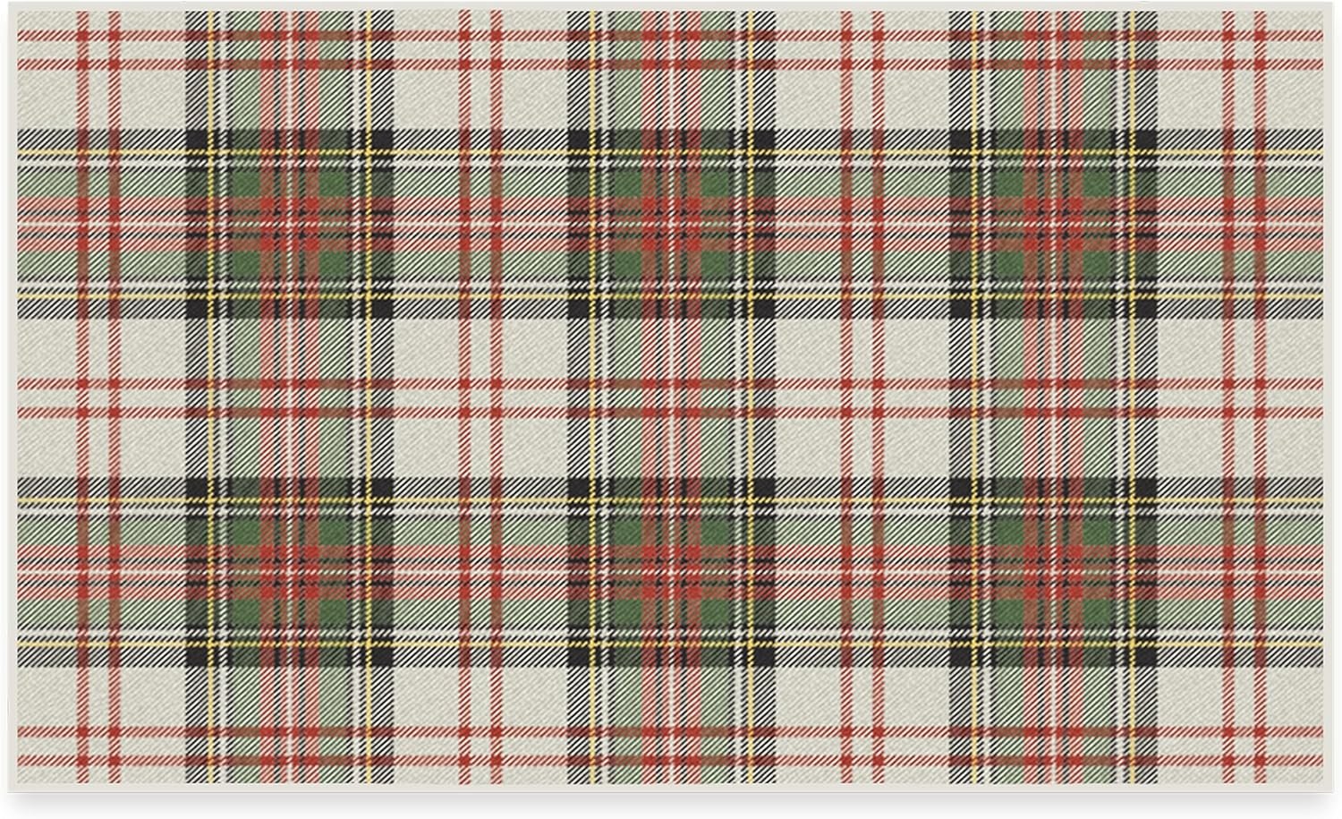 RUGGABLE Washable Plaid Area Rug – Dress Stewart Tartan White 3×5, Stain-Resistant, Non-Slip – Small Machine Washable Rugs for Living Room, Bedroom, Hallway, Entryway & Office–with Standard Pad