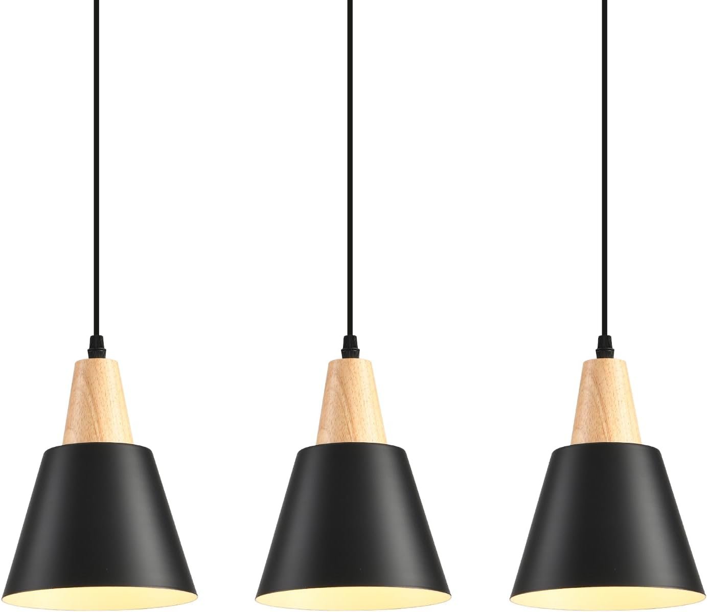 IHENGYANLT 3 Pack Pendant Lights, Black Pendant Lights Kitchen Island,Wood Dome Minimalist Industrial Ceiling Hanging Lights for Kitchen Island, Barn, Dining Room, Living Room, Bedroom