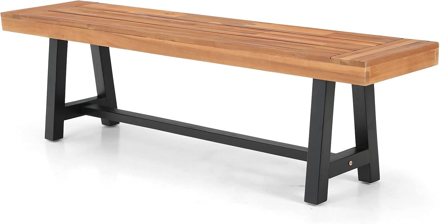 MFSTUDIO Outdoor Garden Bench 63″, Acacia Wood Patio Dining Bench, Wooden Park Front Porch Benches for Backyard Outside, Teak