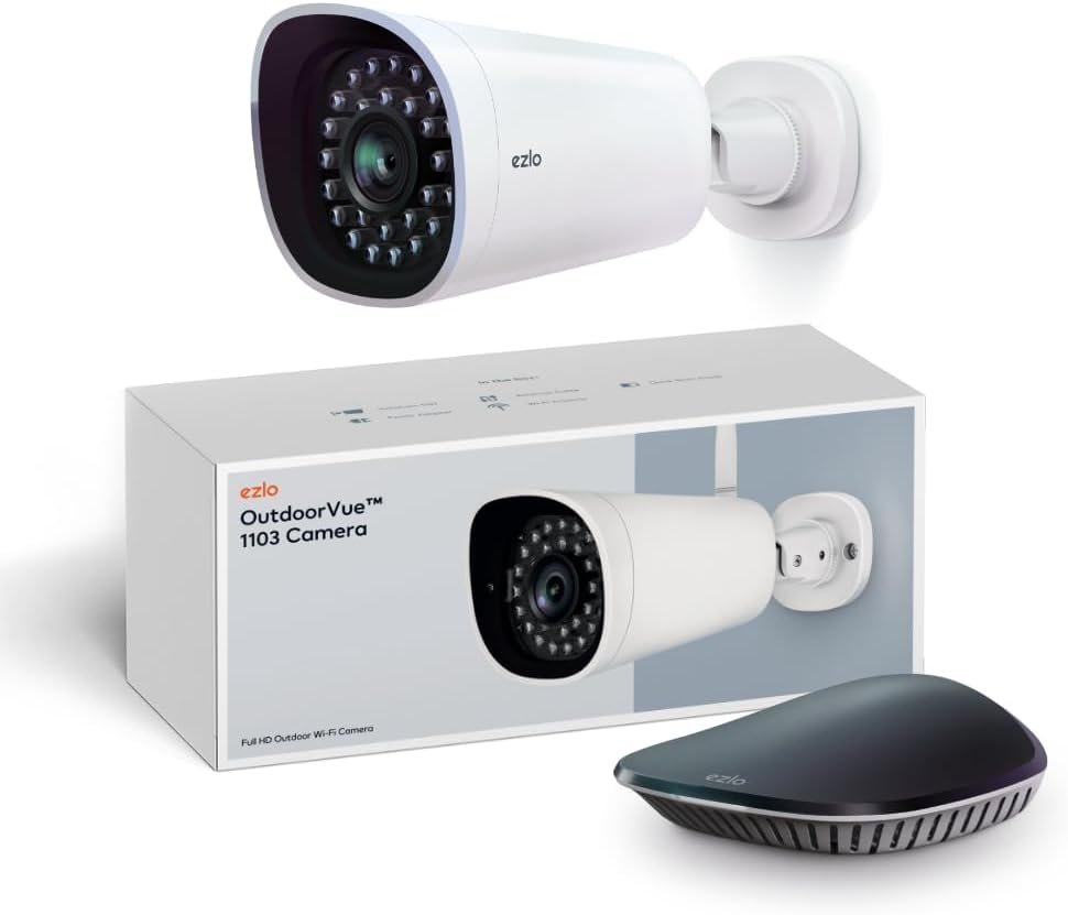 Ezlo Plus Smart Home Hub with CCTV and Zigbee & Z-Wave. Works with Wi-Fi Devices Associated with Amazon Alexa Devices & Google Assistant to Control (Hub and Outdoor Camera)