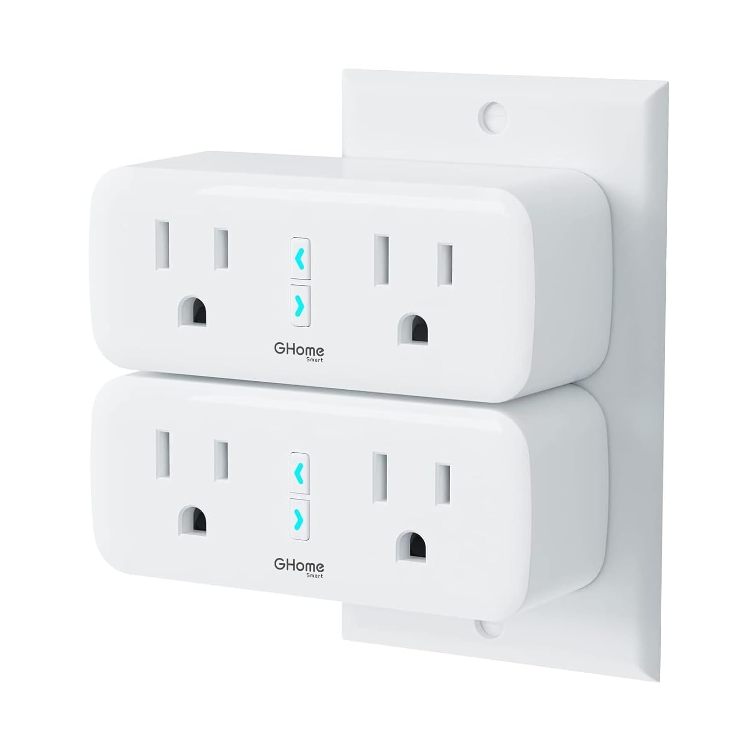Dual Smart Plug 15A, GHome Smart Plugs Work with Alexa and Google Home, 2-in-1 Compact Smart Outlet Timer with APP Remote Control, 2.4GHz Wi-Fi Only, No Hub Required, FCC Listed, 2 Pack