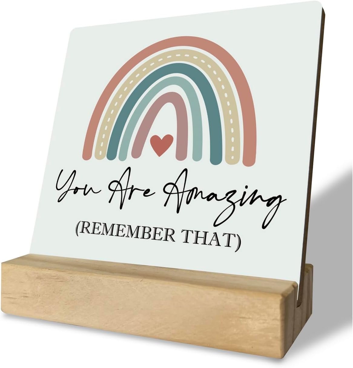 Primitive Wooden Sign, You are Amazing Remember That, Desk Plaque with Wooden Stand 4 x 4.3 inches, Rustic Home Decor, Farmhouse Sign, Inspirational Quotes Gifts for Friend Family, Cheer Up Gift