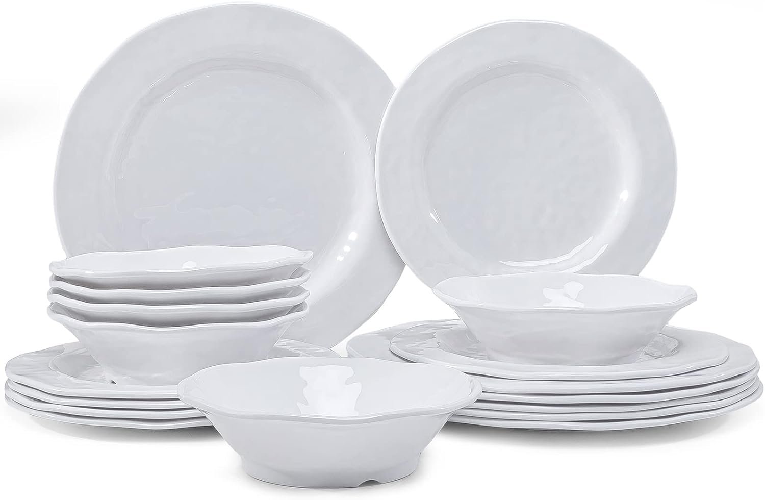LEHAHA Basic White Melamine Dinnerware Sets, 18 Piece melamine dishes set, Service for 6, Plates and Bowls Sets Great for Indoor and Outdoor Use, Dishwasher safe…