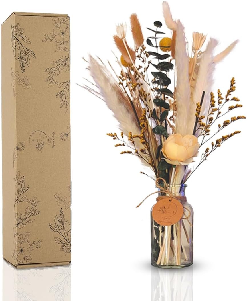 Homey Breeze Natural Dried Pampas Grass Decor with Vase – 15 Inches 23 Pcs 10 Styles, Pampas Grass with Vase Included – Small Pampas Grass for Home Decor, Wedding, Party, Birthday