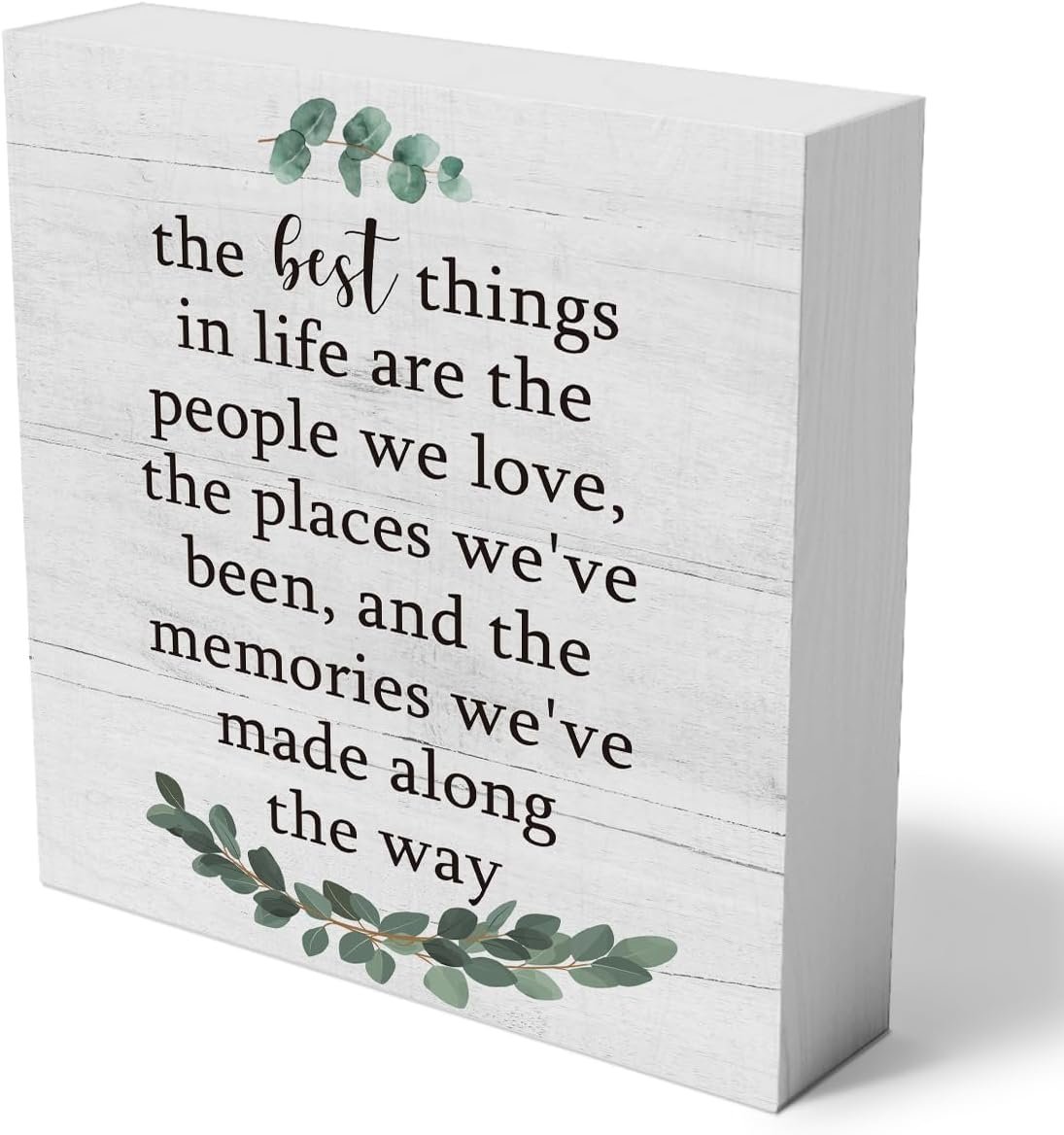 The Best Things in Life Wooden Box Sign Decorative Inspirational Quote Wood Box Sign Home Office Bedroom Decor Rustic Farmhouse Square Desk Decor Sign for Shelf 5 x 5 Inches