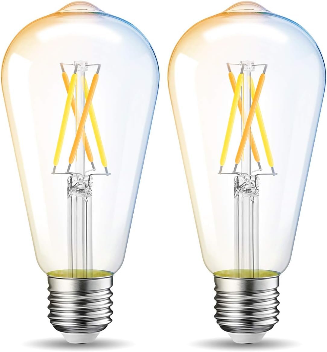 LVWIT WiFi Dimmable Vintage LED ST21 Edison Smart Bulb, 60 Watt Equivalent, E26 Base, 2700K – 6500K, Compatible with Alexa, Google Assistant, No Hub Required,2 Pack