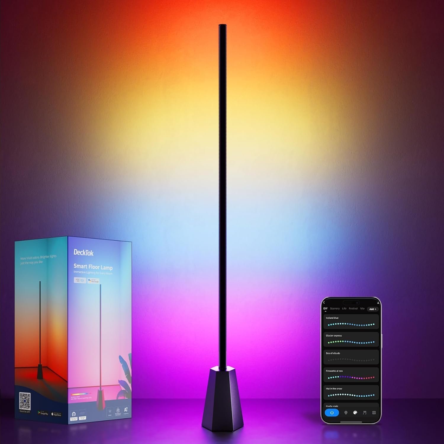 Corner Floor Lamp, RGBCW Smart Floor Lamp pro, Upgraded 1500lm, 16 Million Colors, Music Sync,2700-6500K, LED Corner Lamp with Alexa & Google Compatible, Led Floor Lamps for Living Room Bedroom Gaming