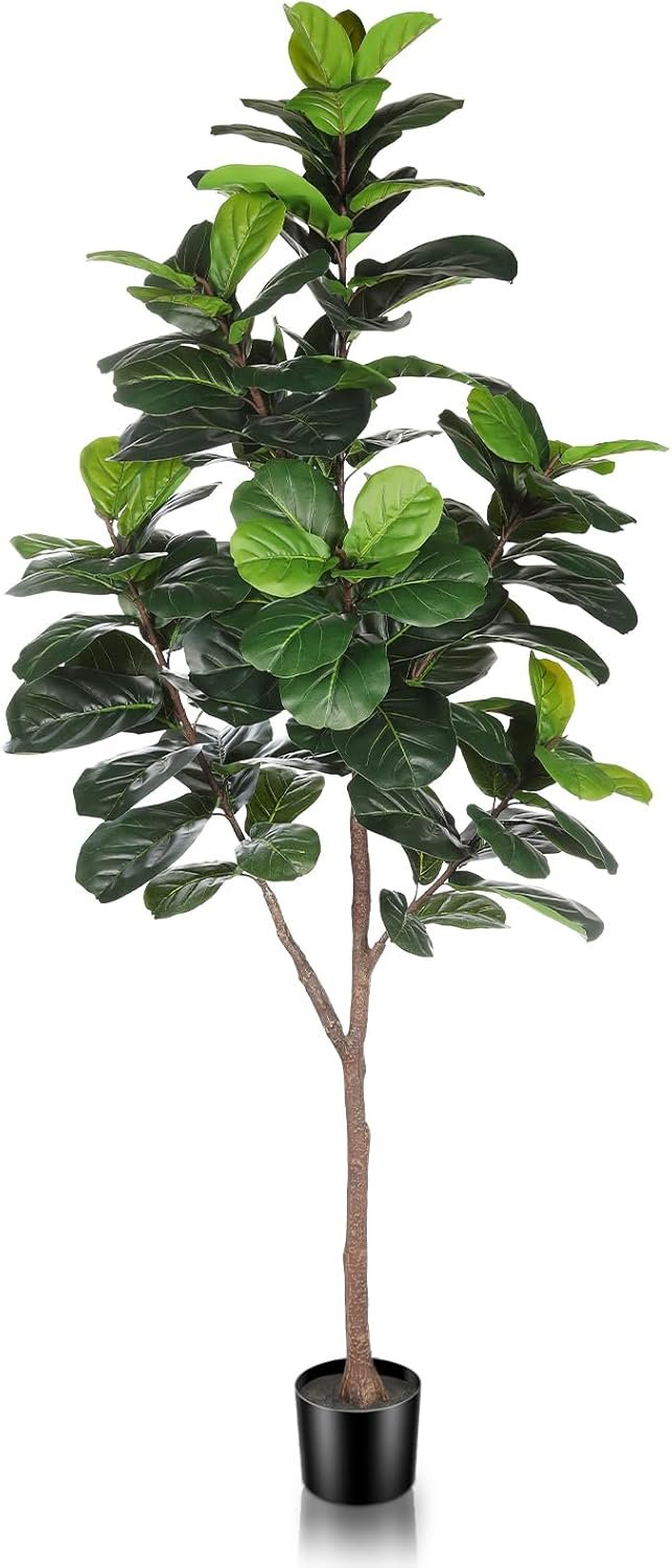 LYERSE Artificial Fiddle Leaf Fig Tree – 6.5ft Faux Ficus Lyrata Plant with 108 Fiddle Leaves Fake Fig Silk Tree in Pot Artificial Tree for Indoor Outdoor Home Office Perfect Housewarming