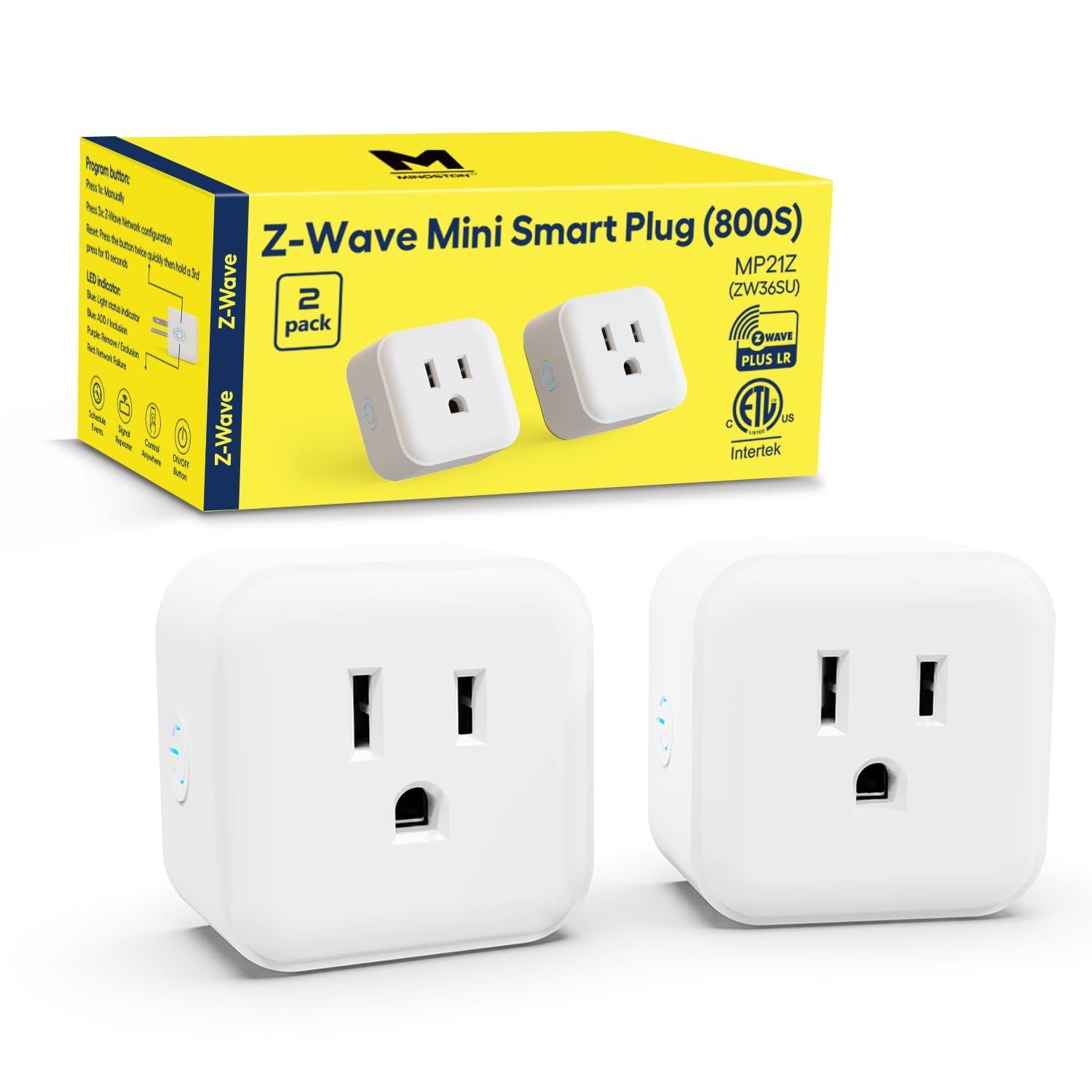 Minoston Z-Wave Outlet Mini Plug-in Socket, Z-Wave Hub Required, 800 Series Zwave Plug Built-in Repeater/Range Extender, Work with SmartThings, Wink, Alexa, Google Assistant, FCC Listed (MP21Z)