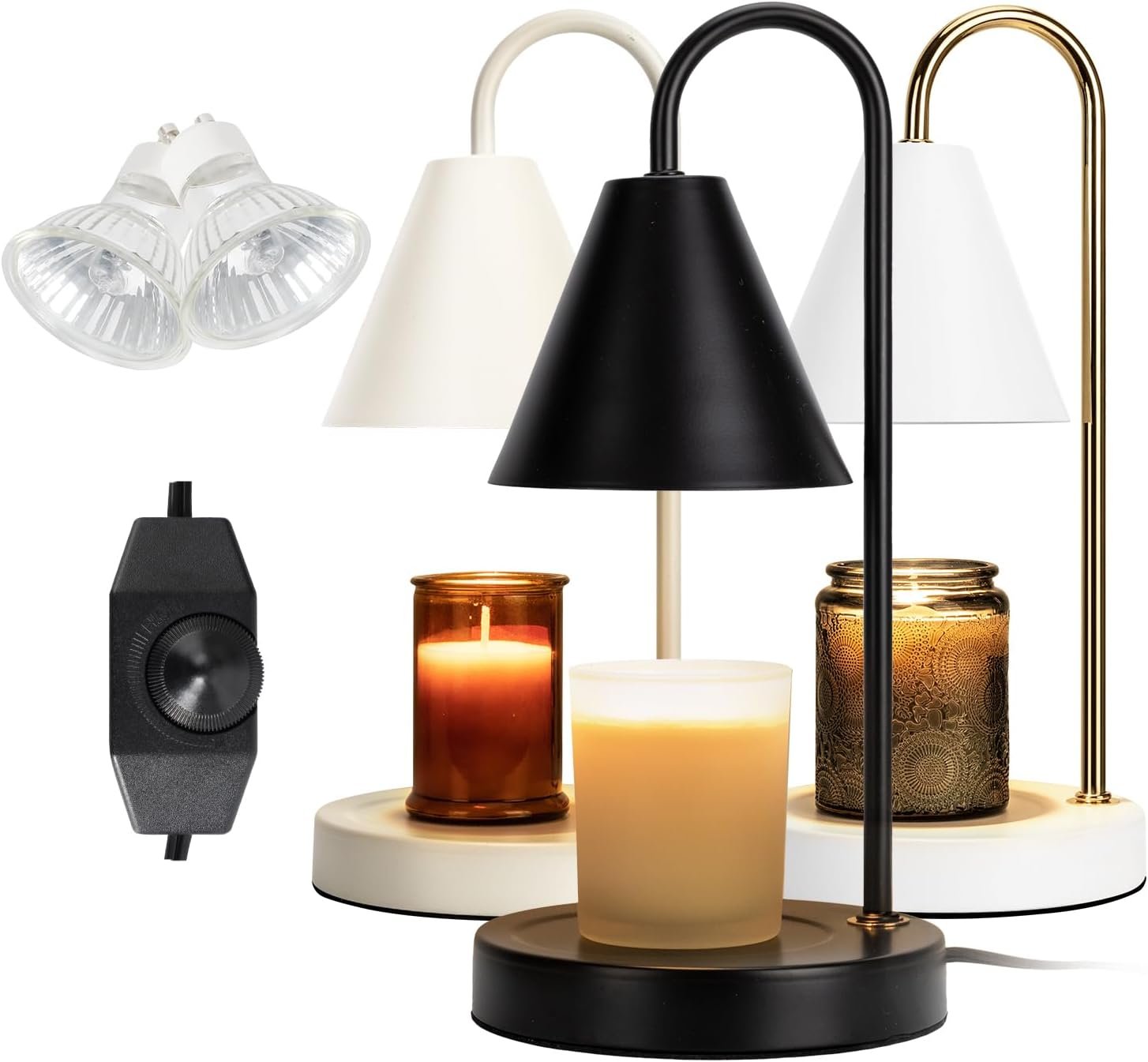 Candle Warmer Lamp,Electric Candle Warmer with Dimmable Light,Scented Wax Melter,No Smoke,Compatible with Various Jar,with 2 Light Bulbs,Home Decor-Black