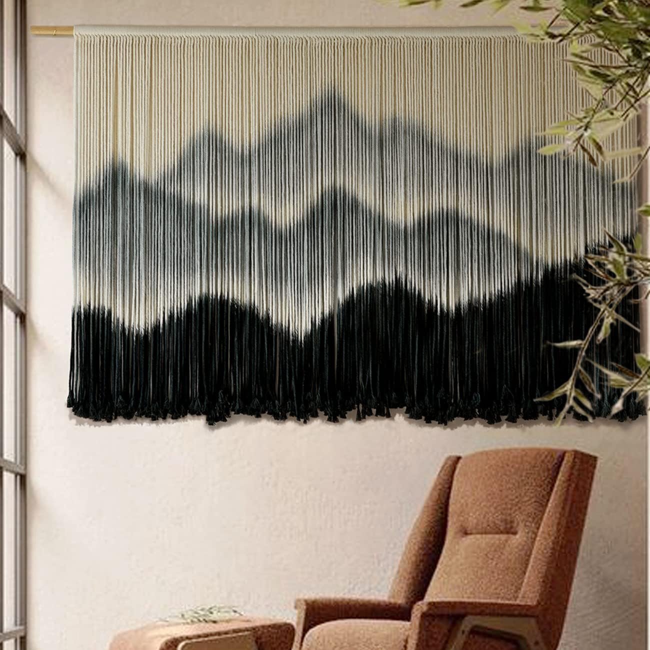 IOWER Macrame Wall Hanging Mountain Dip-Dyed Macrame Wall Decor Large Modern Fiber Art Boho Wall Decor 57″ Wx35 L