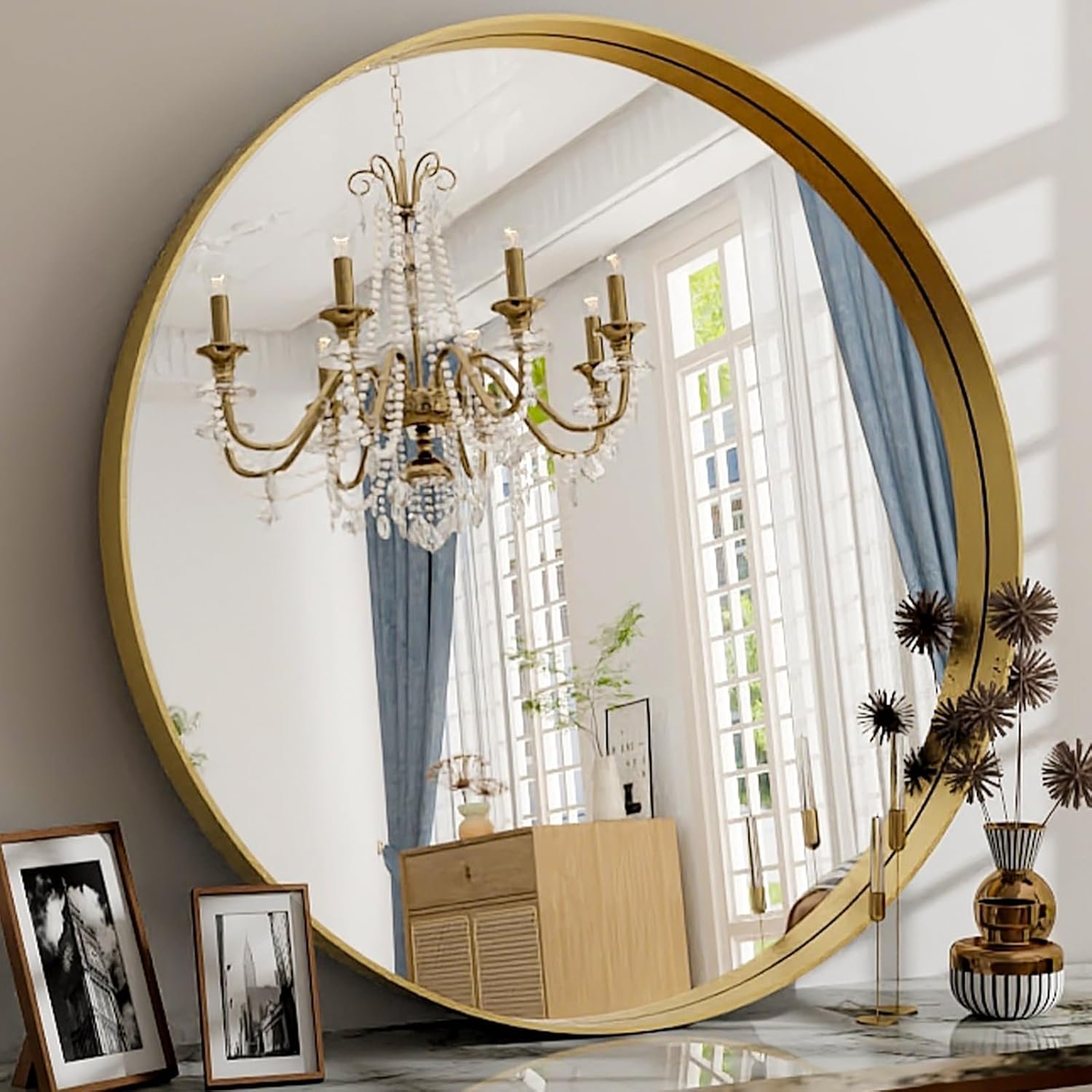 30 Inch Round Bathroom Mirror – Wall Mounted Circle Mirror with Metal Frame, Modern Mirror Suitable for Bathroom, Vanity, Entryway, Living Room, Wall Decor,Gold