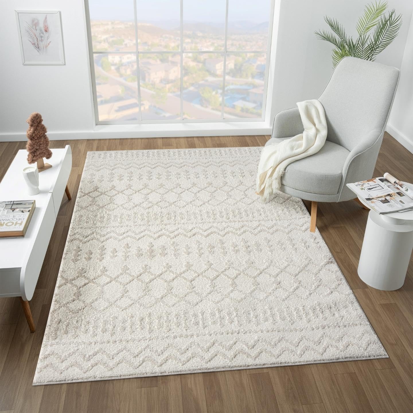 LUXE WEAVERS Ibiza Collection 8742 Cream 8×10 Modern Abstract Area Rug
