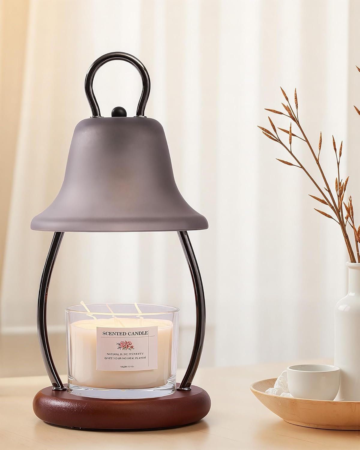 HONGZZI Candle Warmer Lamp with Timer & Dimmer – Electric Candle Light Warmer for Jar Candles, Adjustable Brightness, 2 Replacement Bulbs Included (Black)