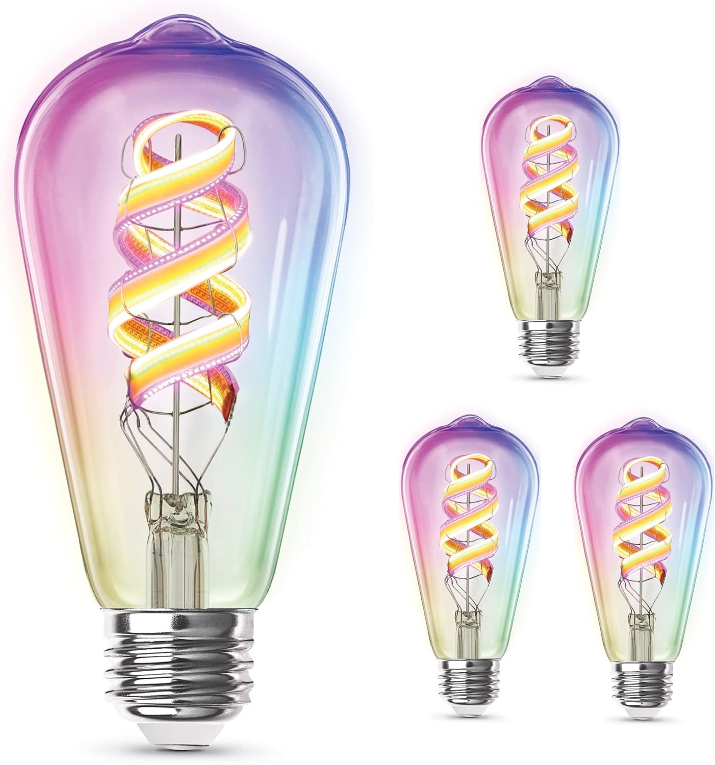 Feit Electric ST21 Smart Spiral LED Filament Edison Bulb, 60W Equiv, RGBW Color Changing, Dimmable, 2.4GHz Wi-Fi Enabled, Works with Alexa & Google Home, App Control, ST2160/RGBW/FIL/AG/4, 4 Pack