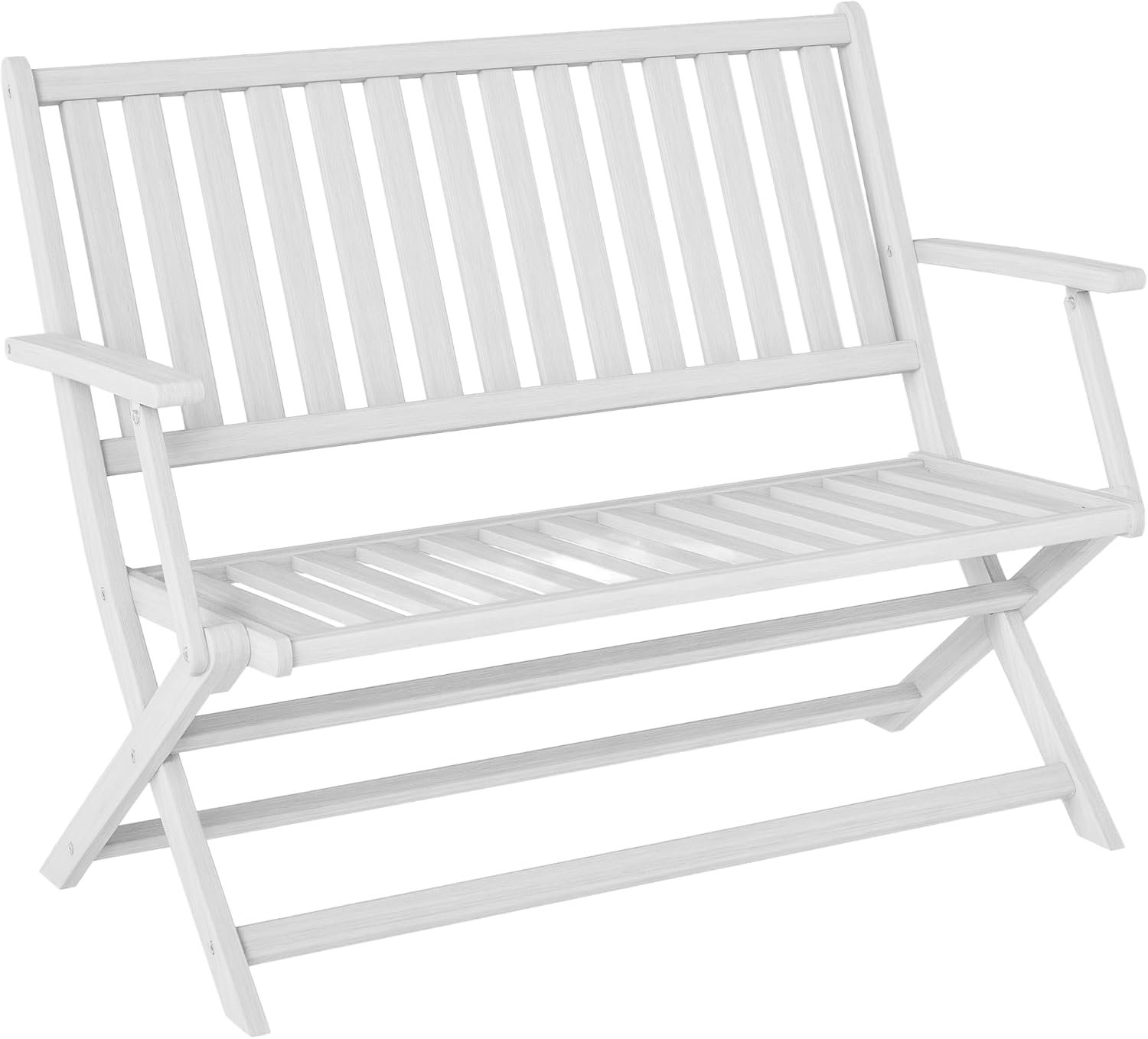 Outsunny Wood Outdoor Bench, 2-Person Foldable Patio Acacia Wood Garden Bench with Backrest and Armrests for Garden, Porch, Park, Balcony, White