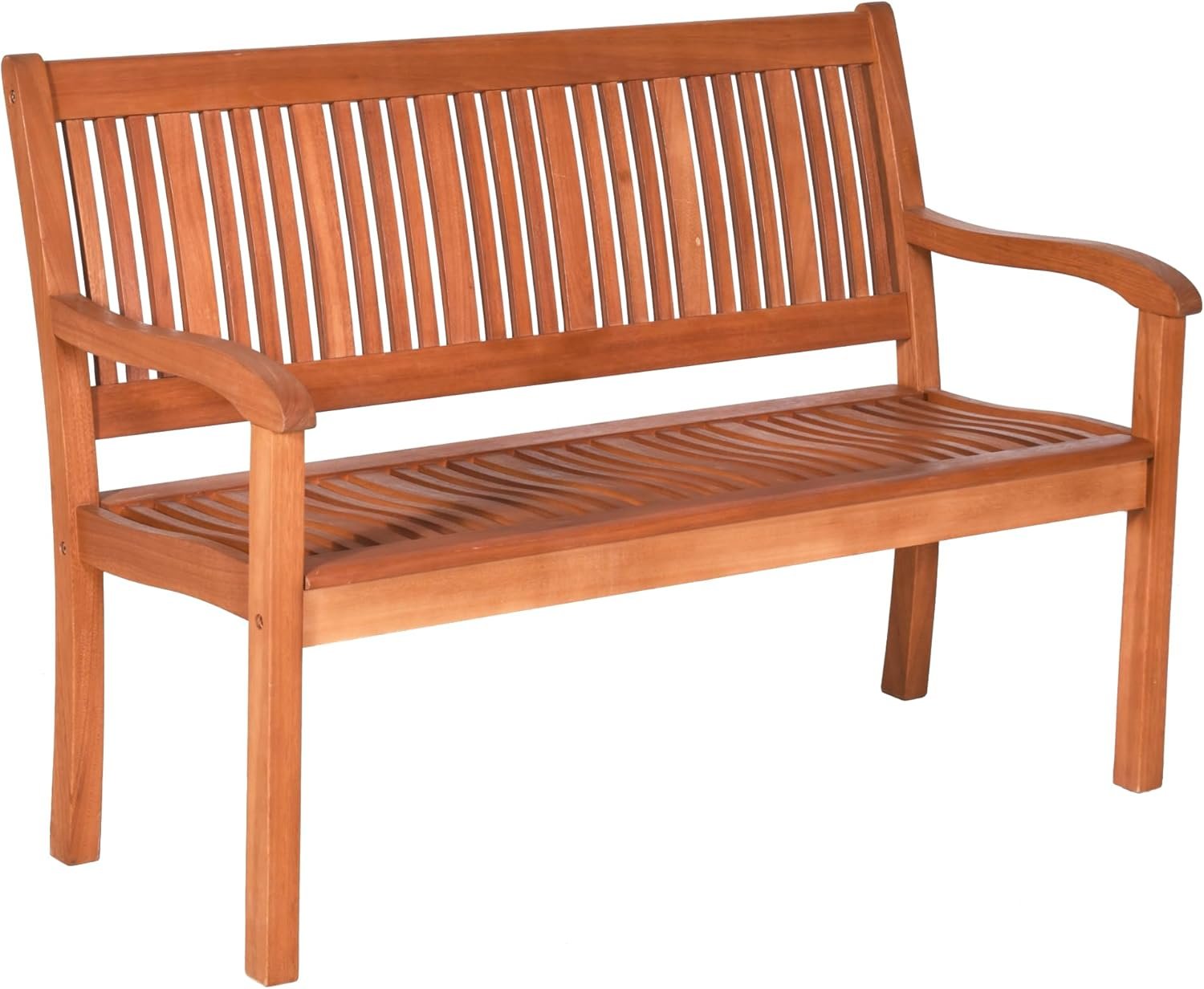 Tangkula Outdoor Wood Garden Bench, 50″ W Solid Wood Patio Park Bench with Dense Slatted Backrest & Seat, Curved Armrest, Large Wooden Loveseat Bench for Deck, Porch, Poolside, Yard & Balcony